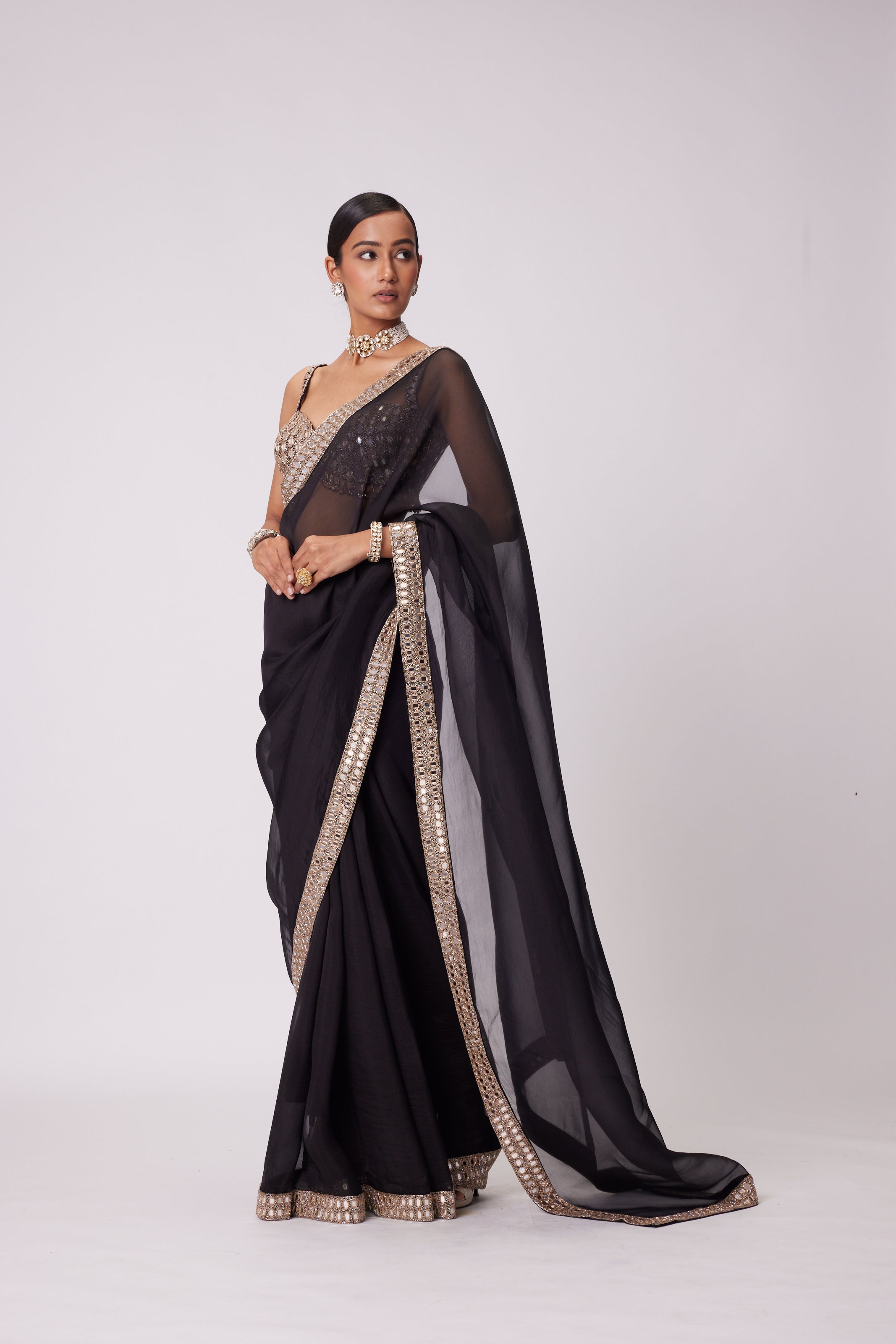 BLACK ORGANZA SAREE SET