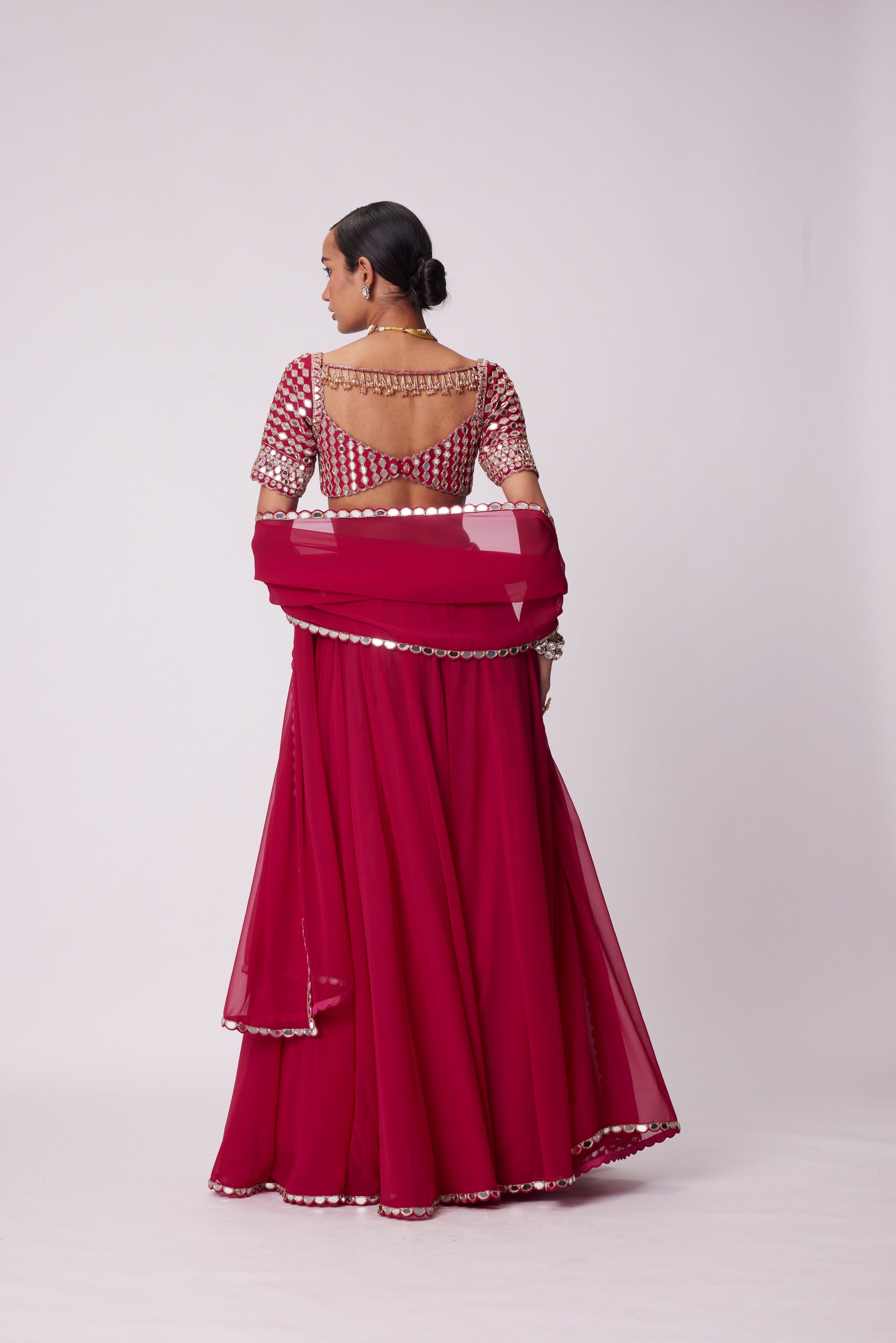 CRIMSON RED GEORGETTE LEHENGA PANTS SET