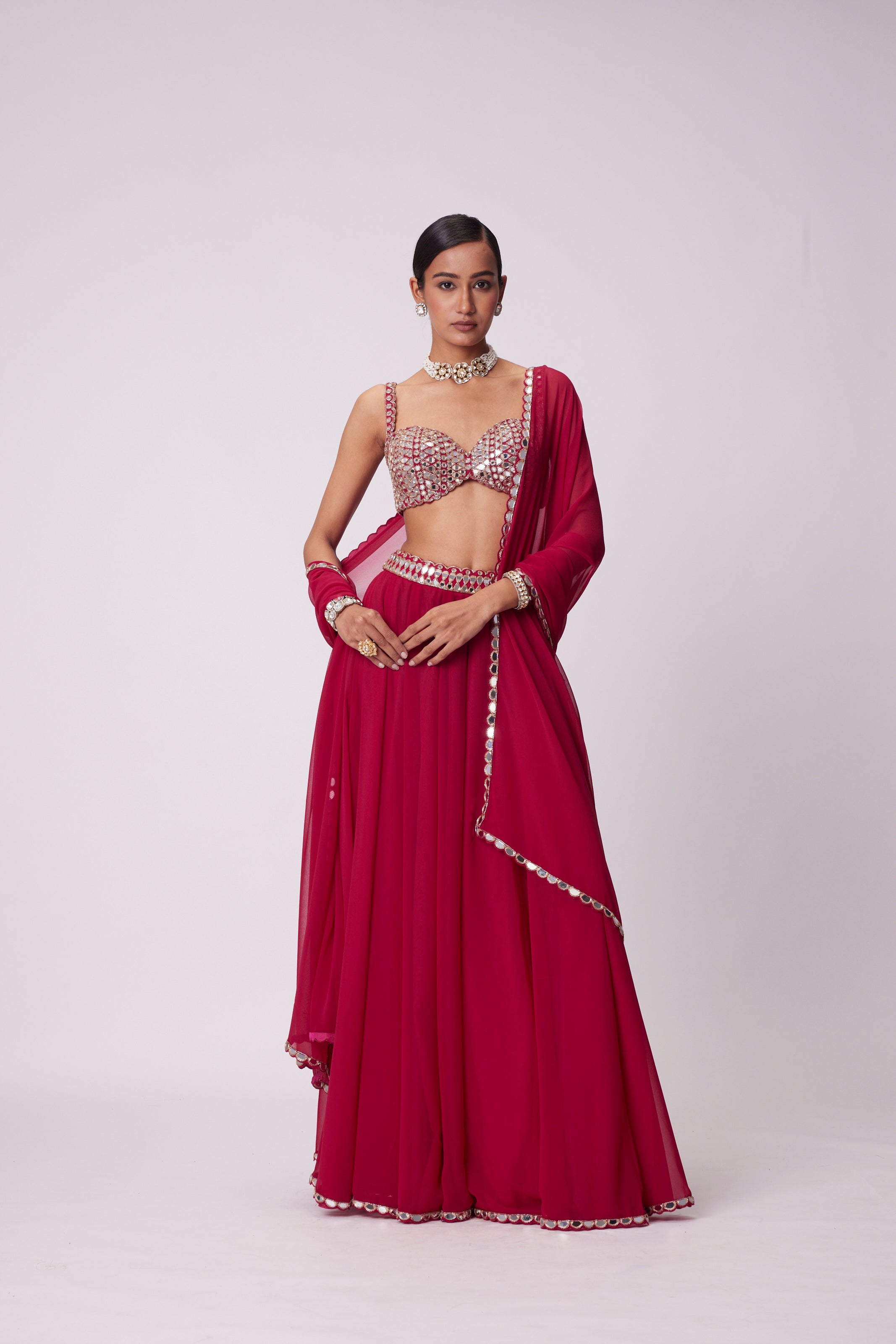 CRIMSON RED LEHENGA PANTS SET