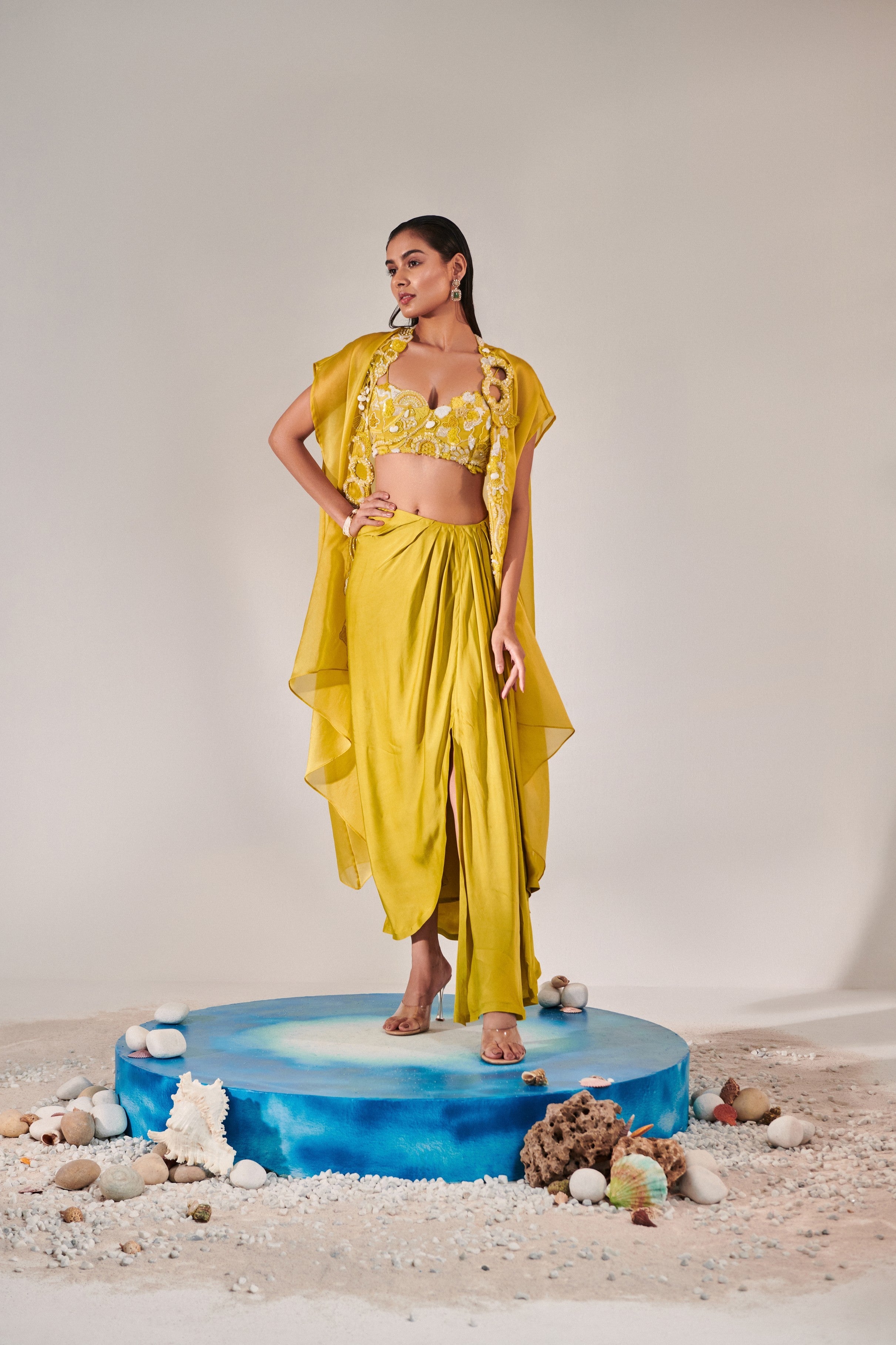 Cutwork cape and jacket set