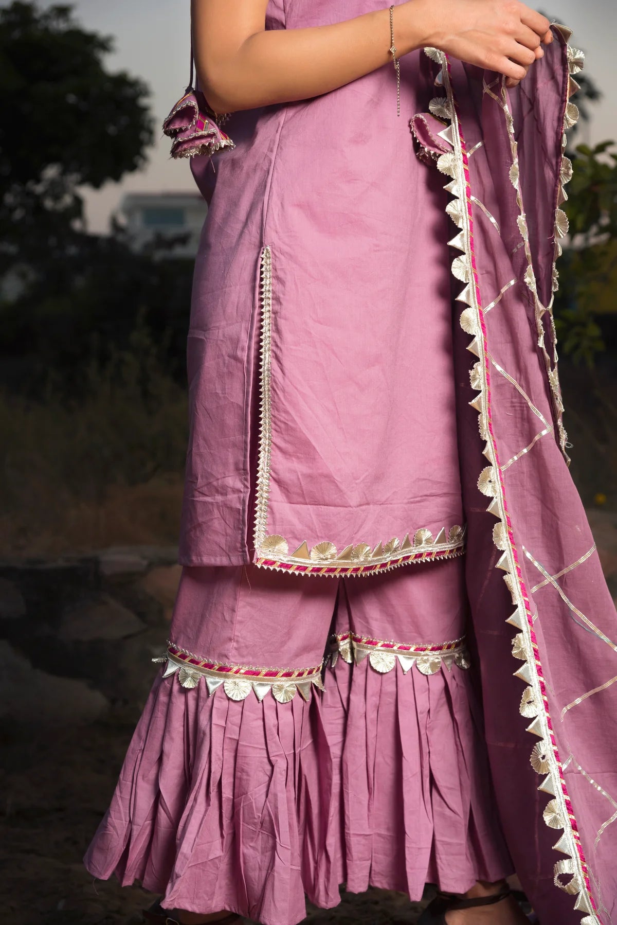 GOTTA JAAL PURPLE COTTON SHARARA SET