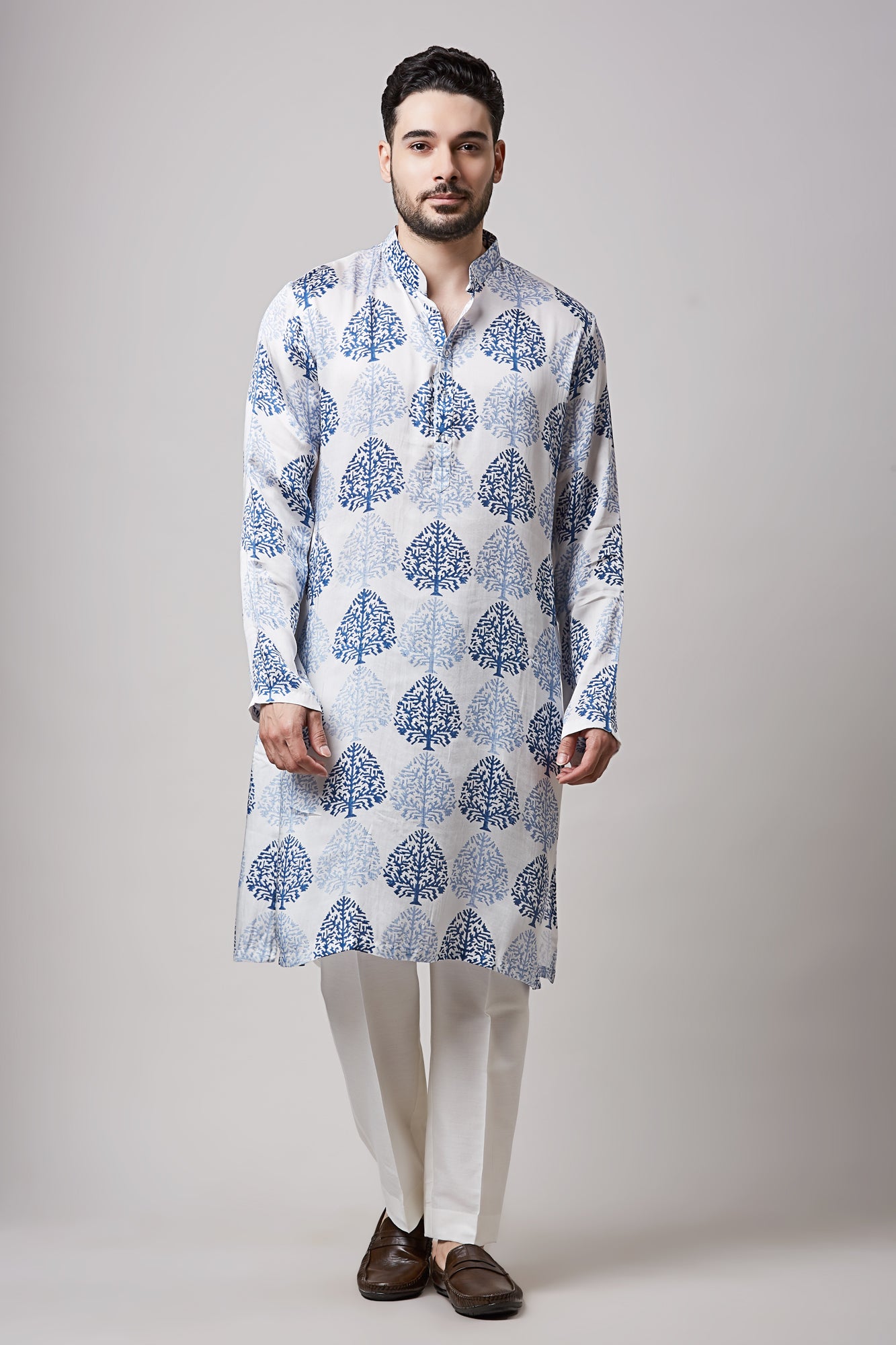 MODAL SATIN BLOCK PRINT MUGHAL MOTIF KURTA SET