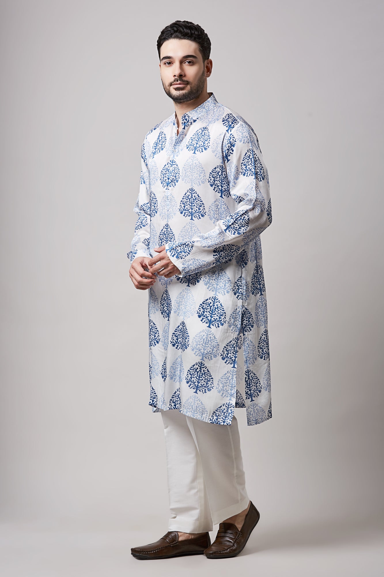 MODAL SATIN BLOCK PRINT MUGHAL MOTIF KURTA SET