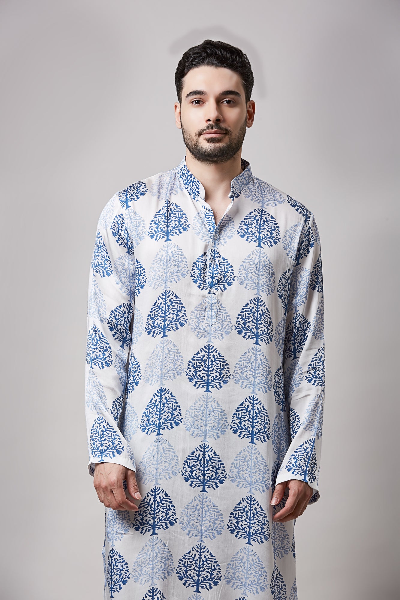 MODAL SATIN BLOCK PRINT MUGHAL MOTIF KURTA SET