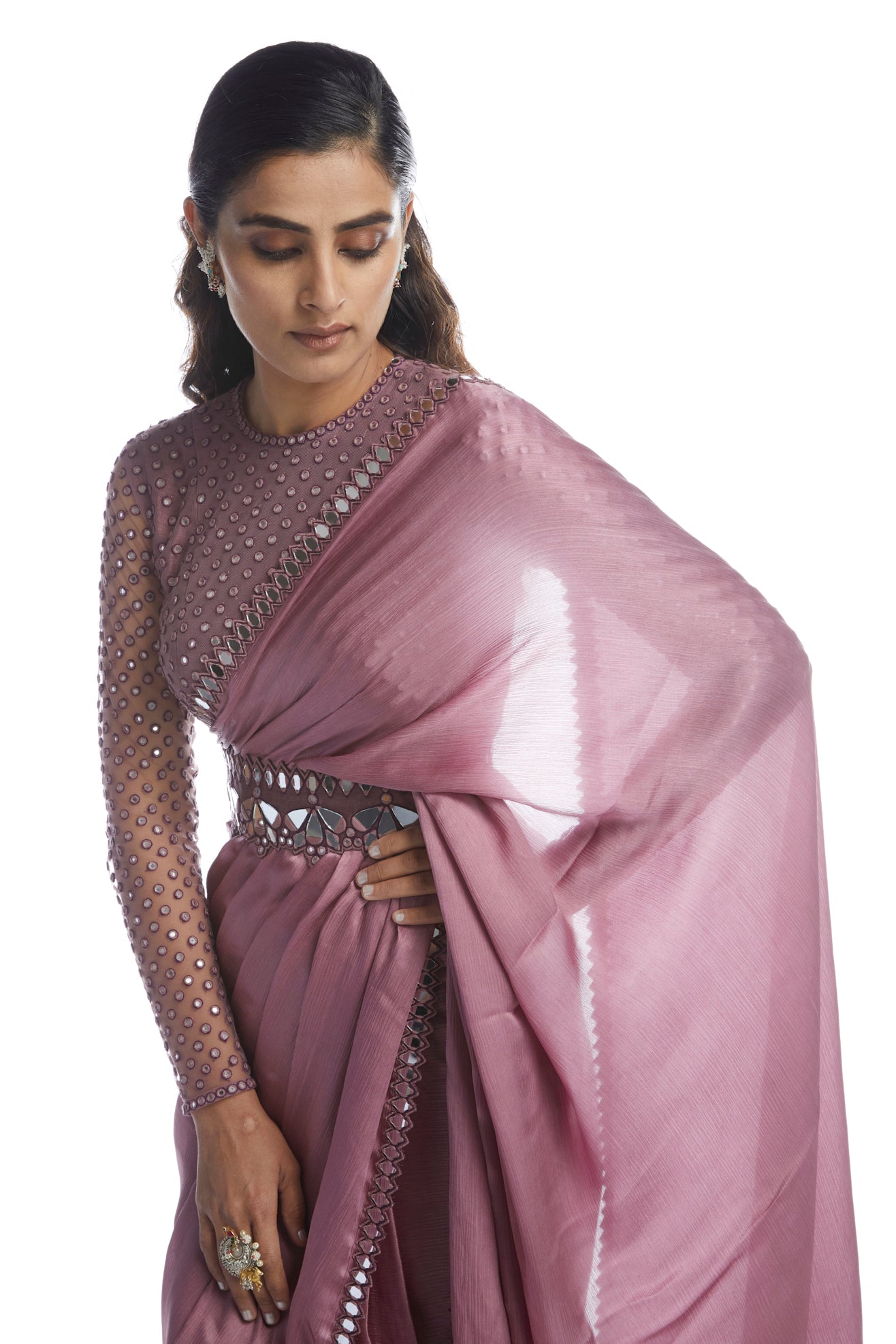 OLD ROSE SATIN CHIFFON SAREE