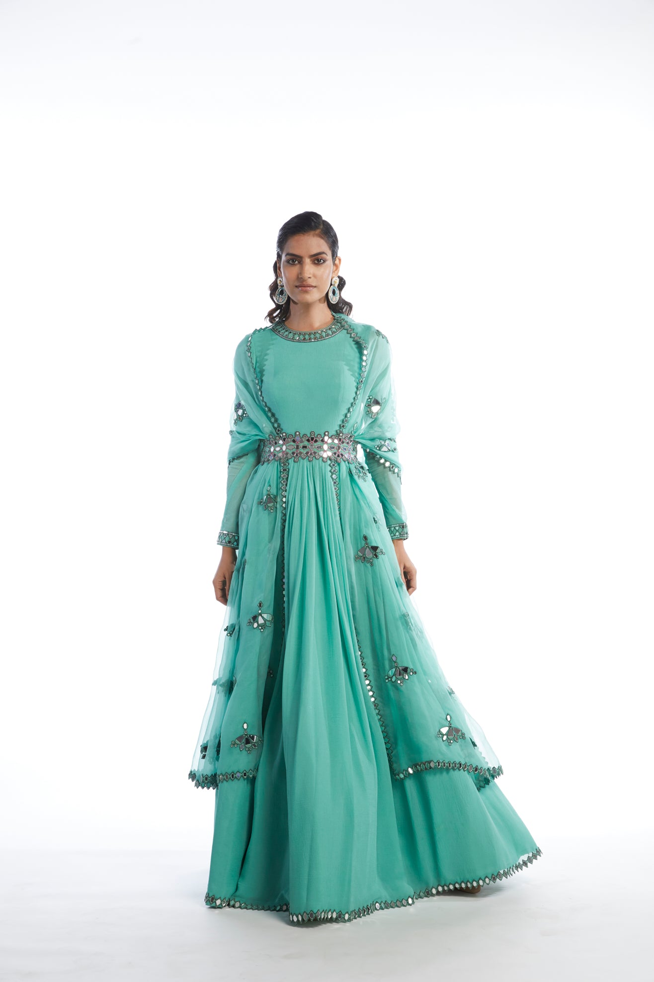 DULL MINT CHIFFON ANARKALI SET