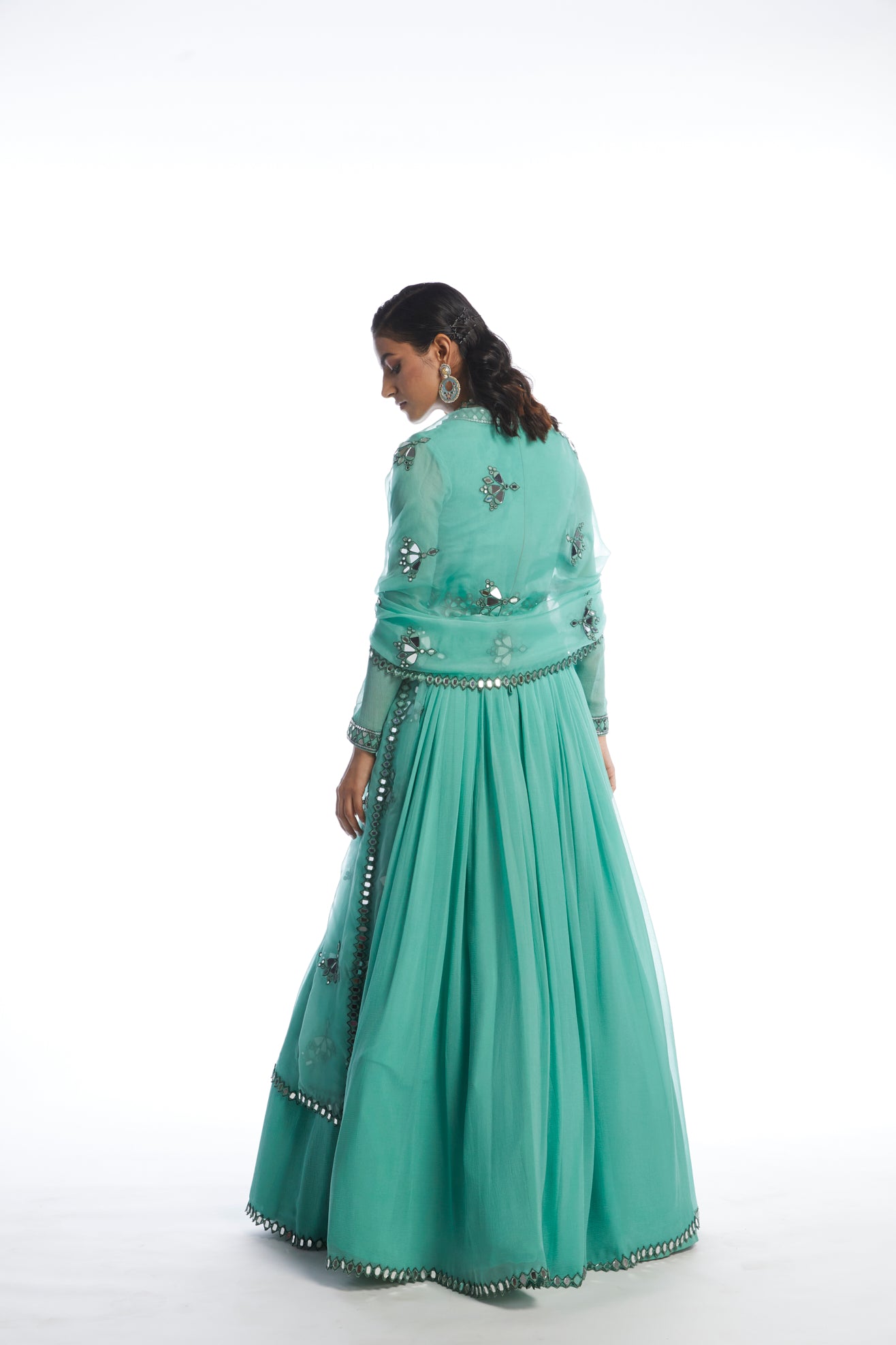 DULL MINT CHIFFON ANARKALI SET