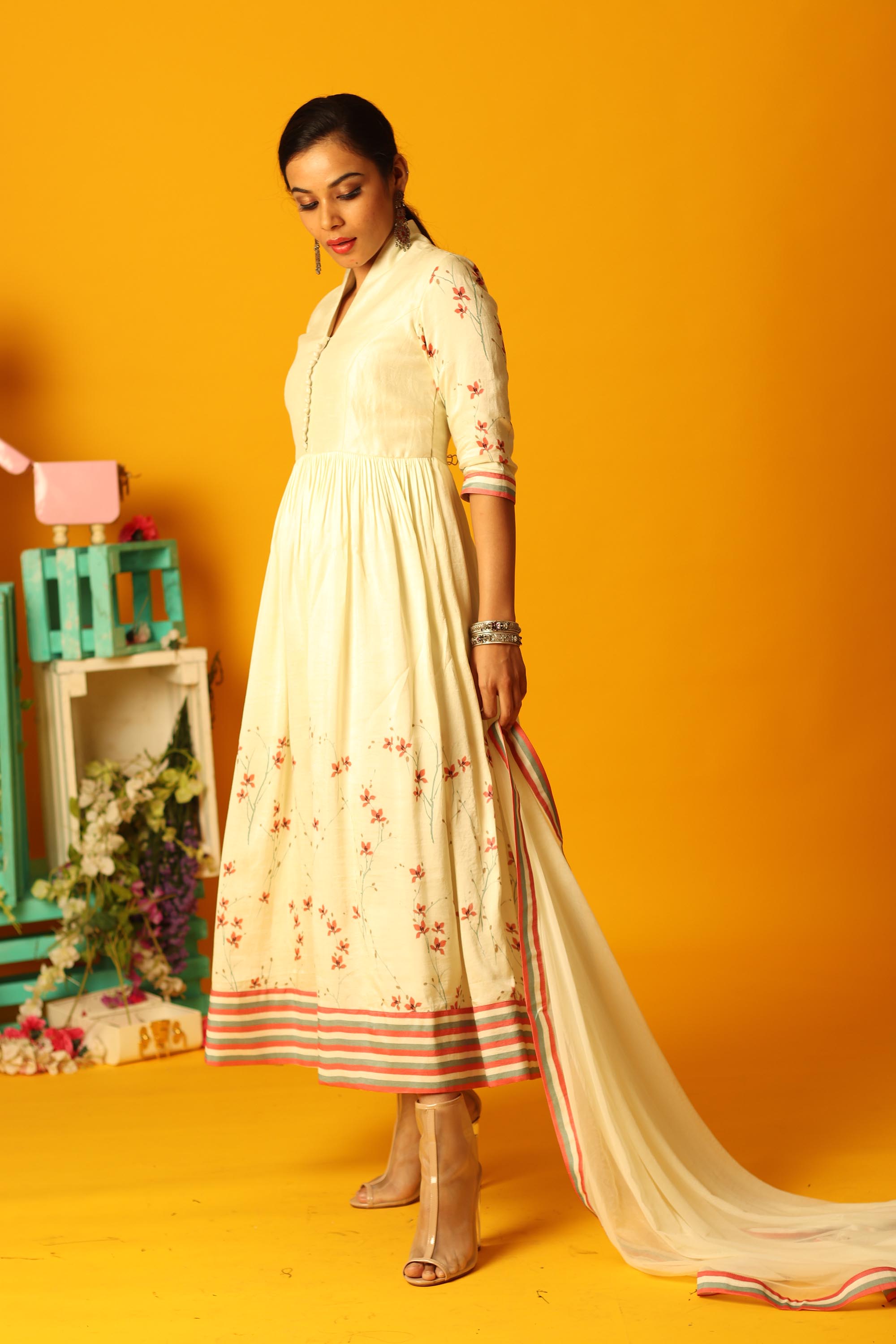 ivory printed anarkali