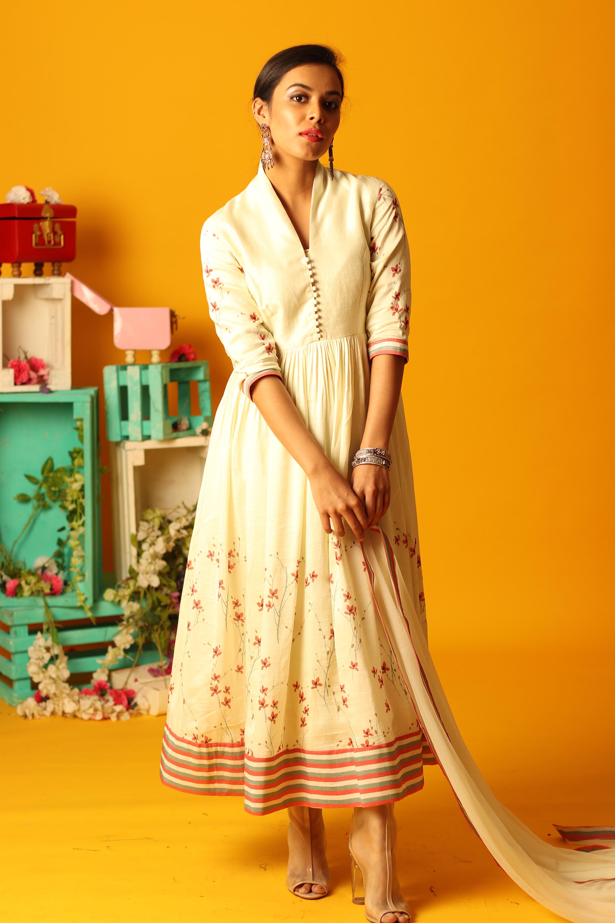 ivory printed anarkali