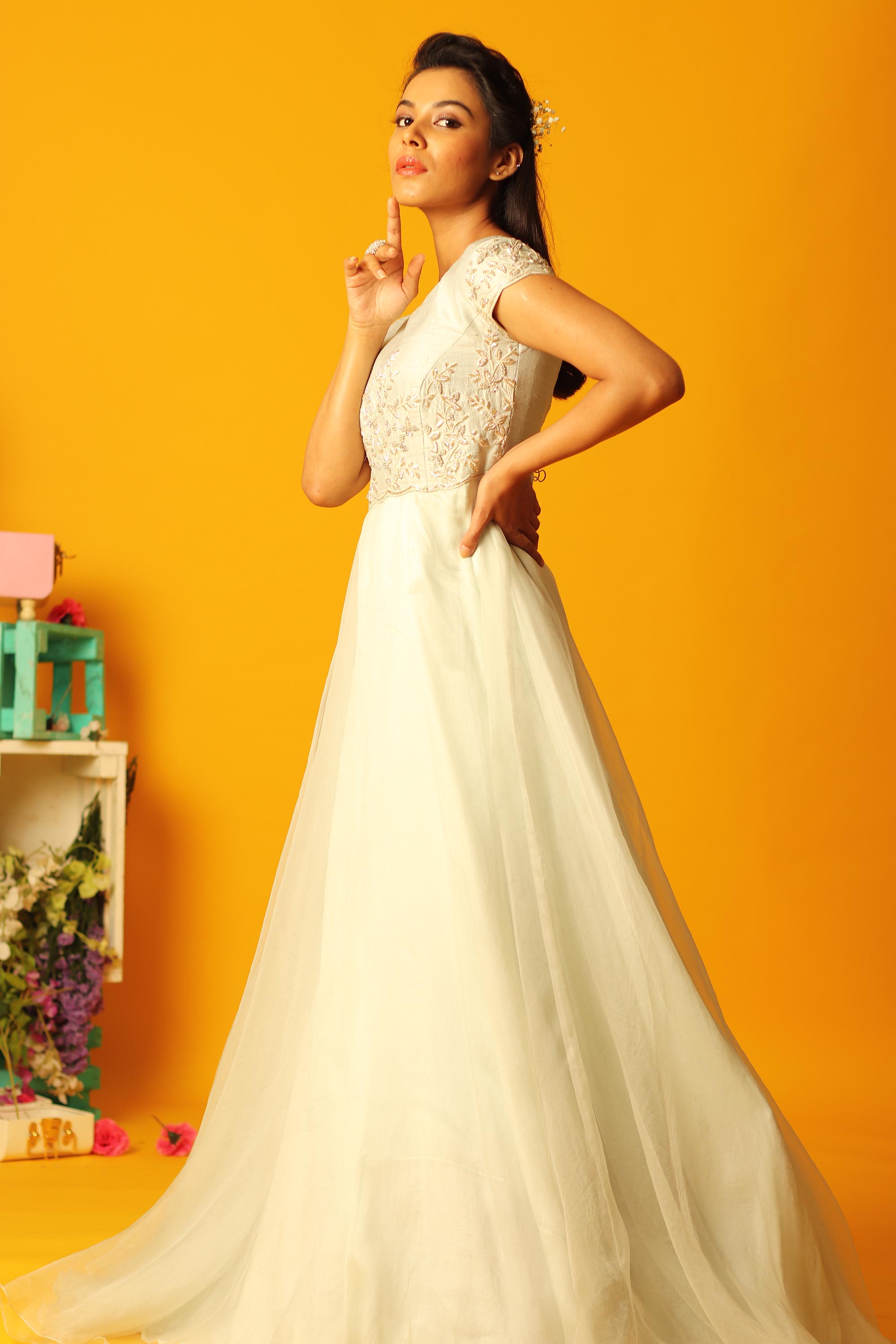 embroidered organza gown