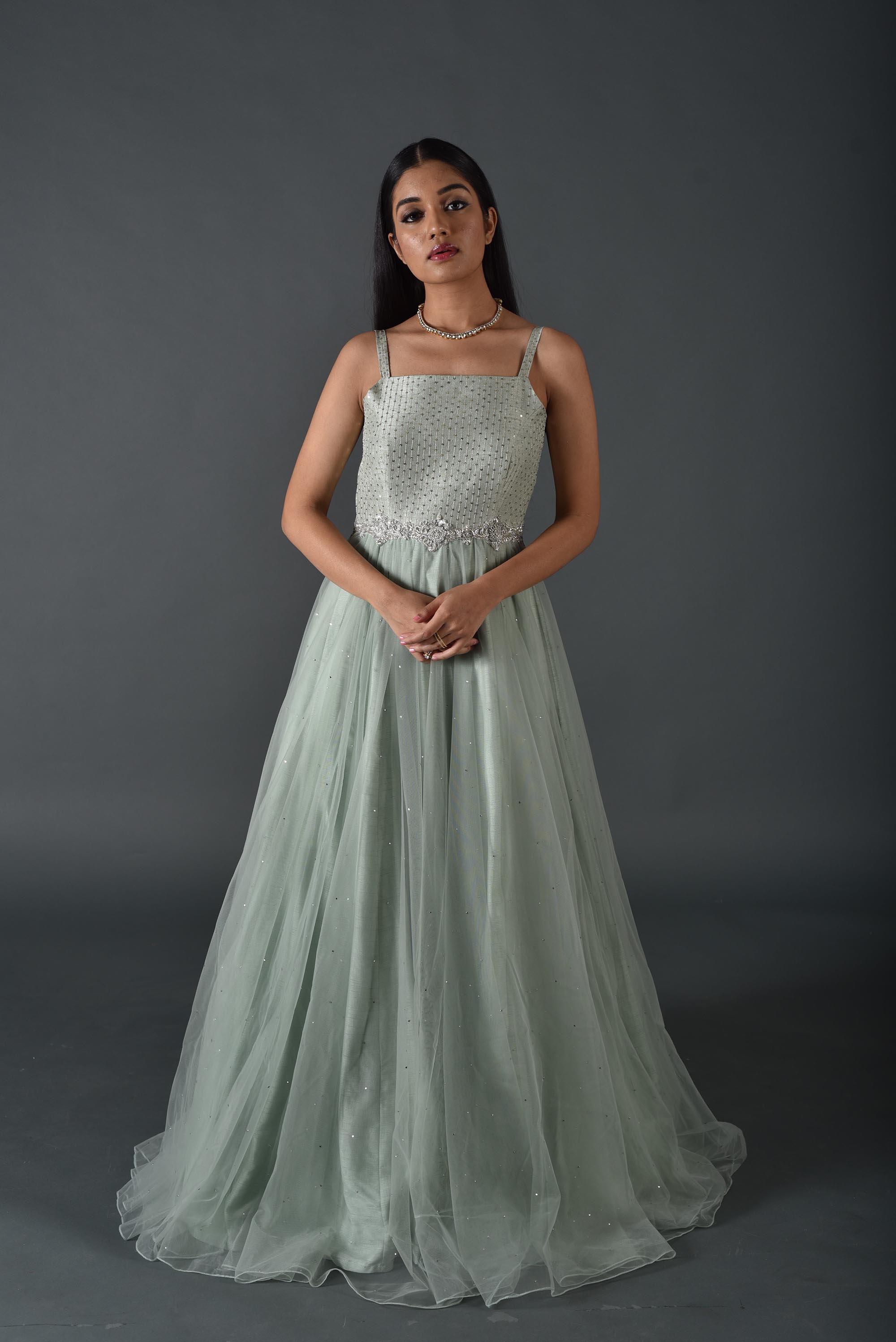 floor length green dress