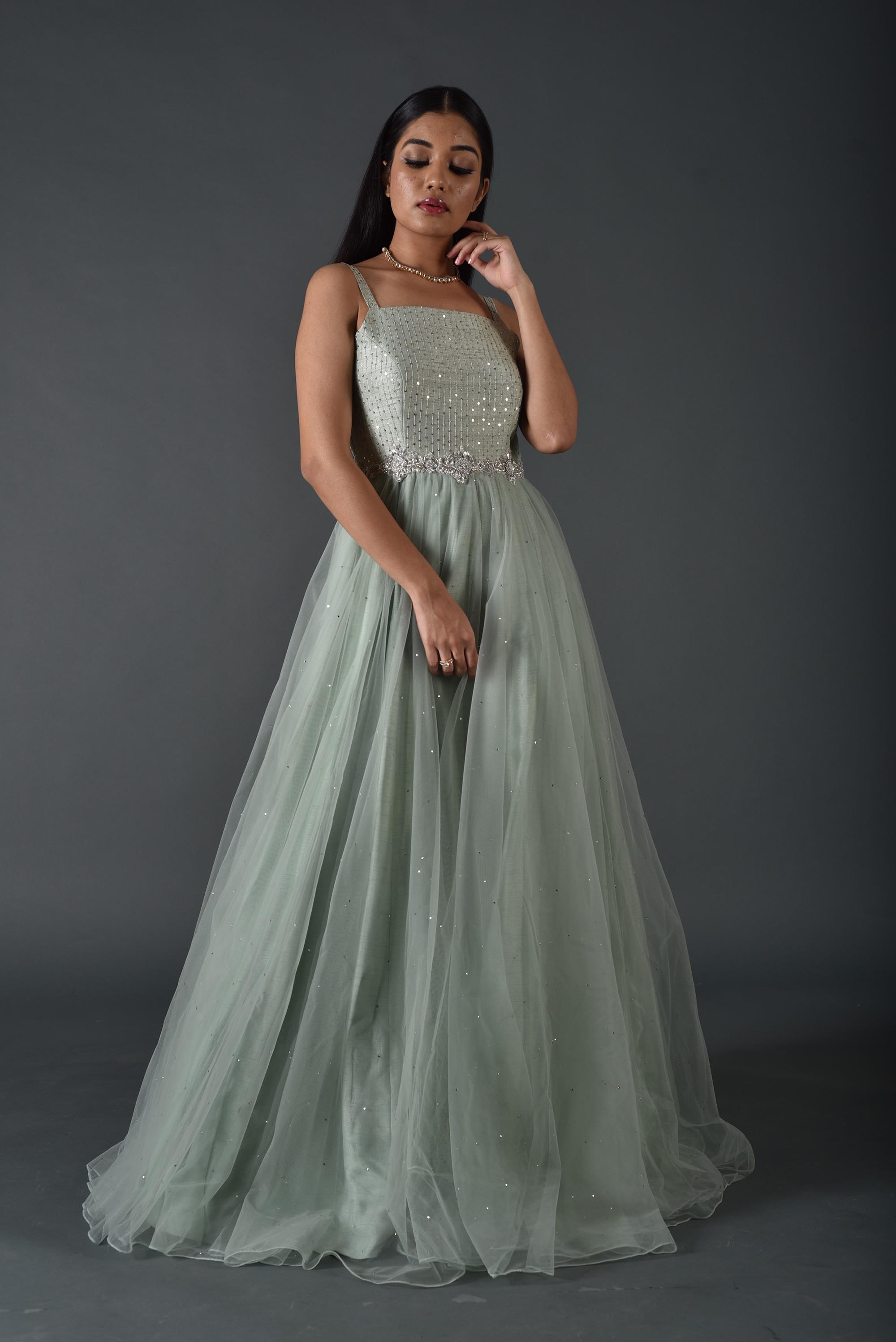 floor length green dress