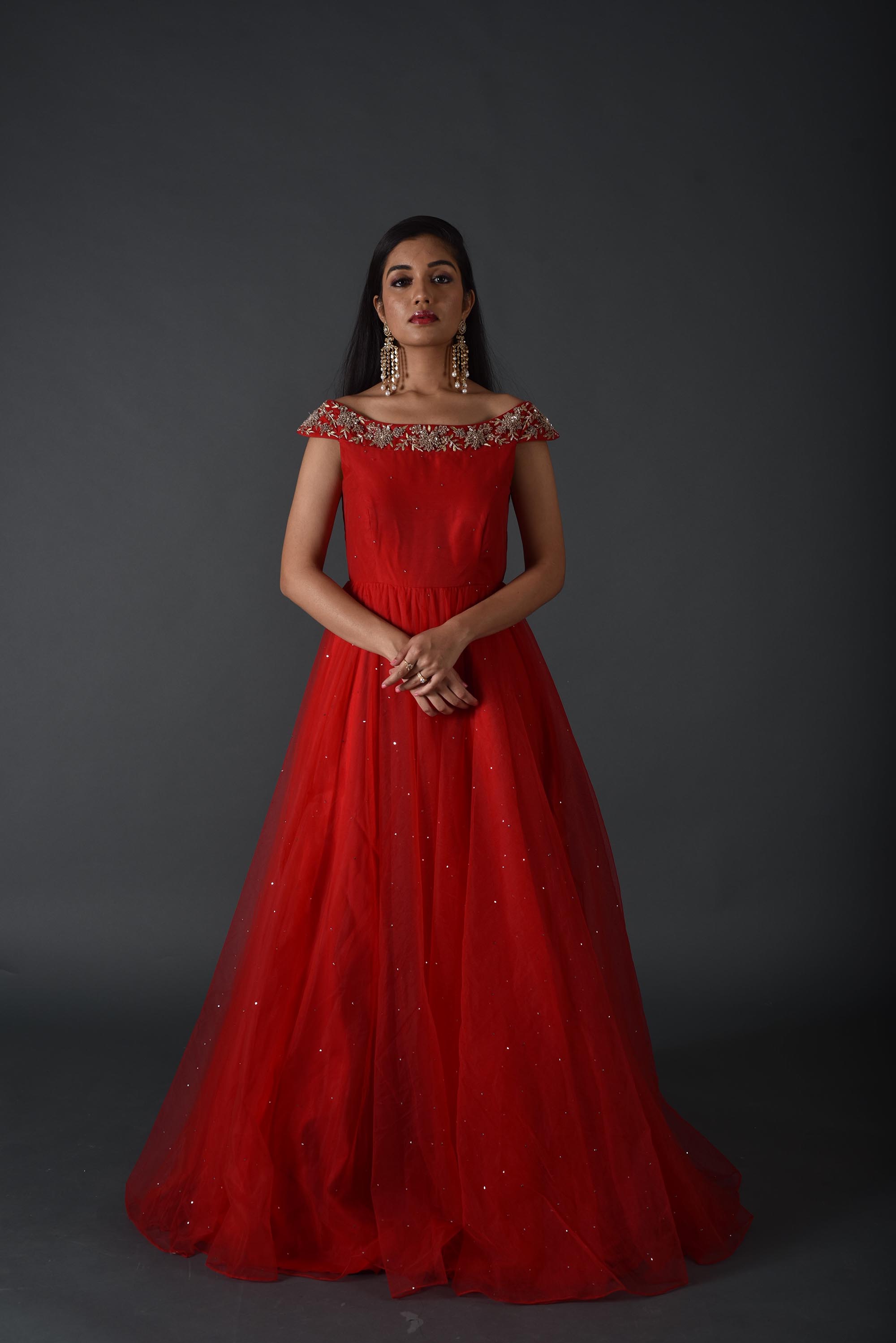 red floorlength gown