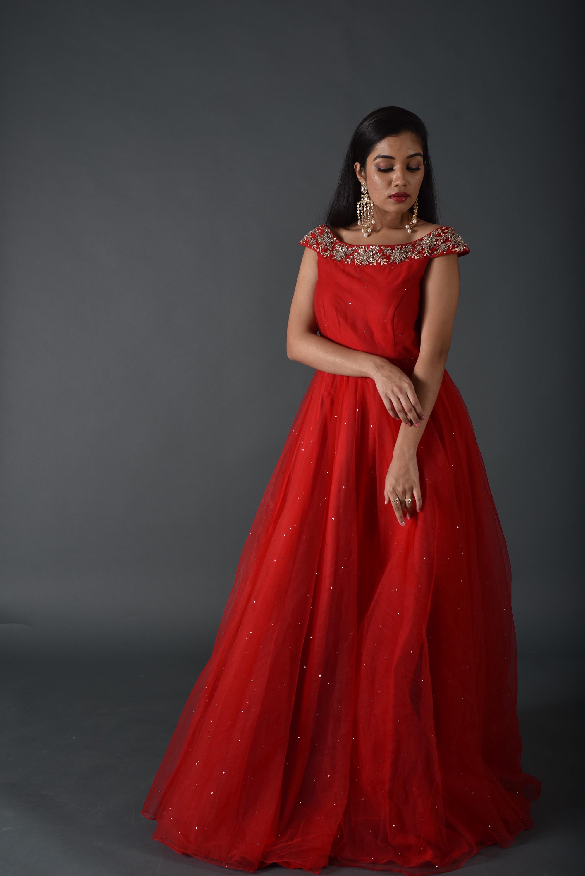 red floorlength gown