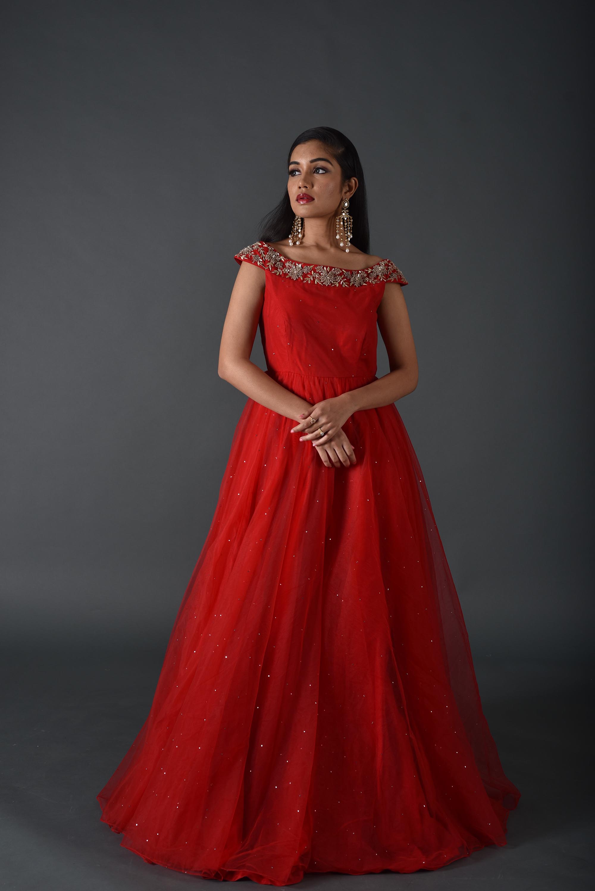 red floorlength gown