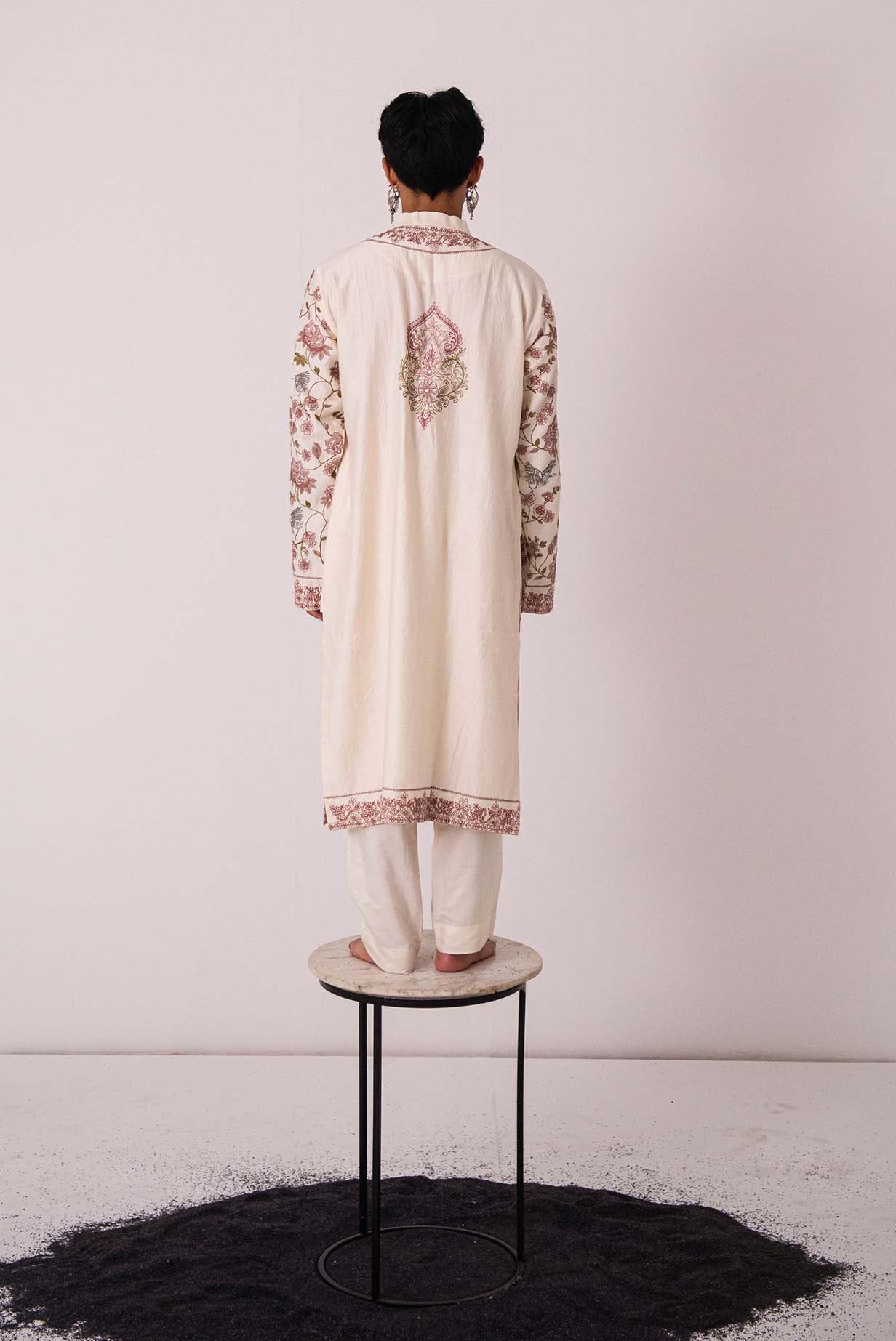 Chanderi Ivory Flying Crane Kurta With Pants