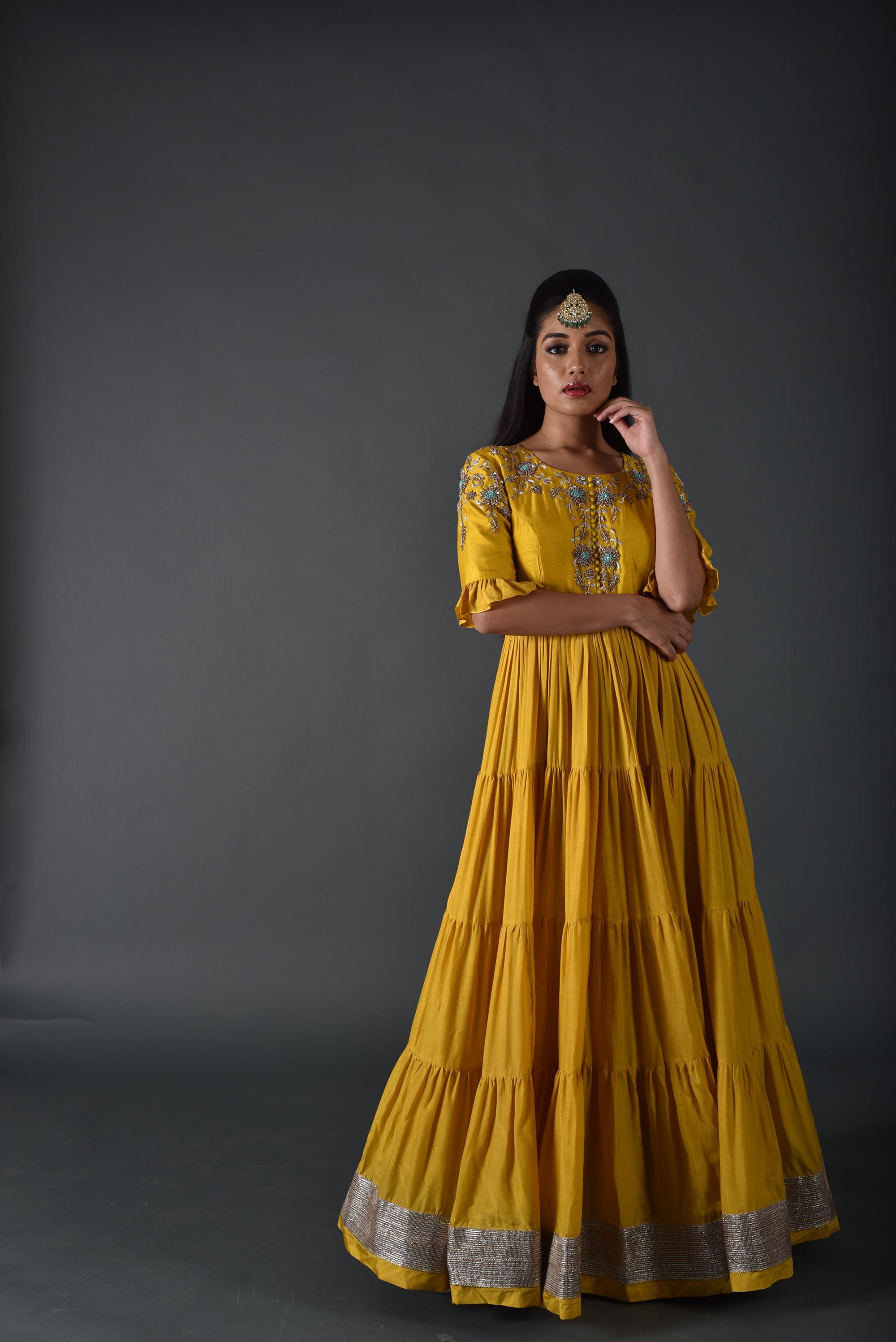 yellow anarkali set