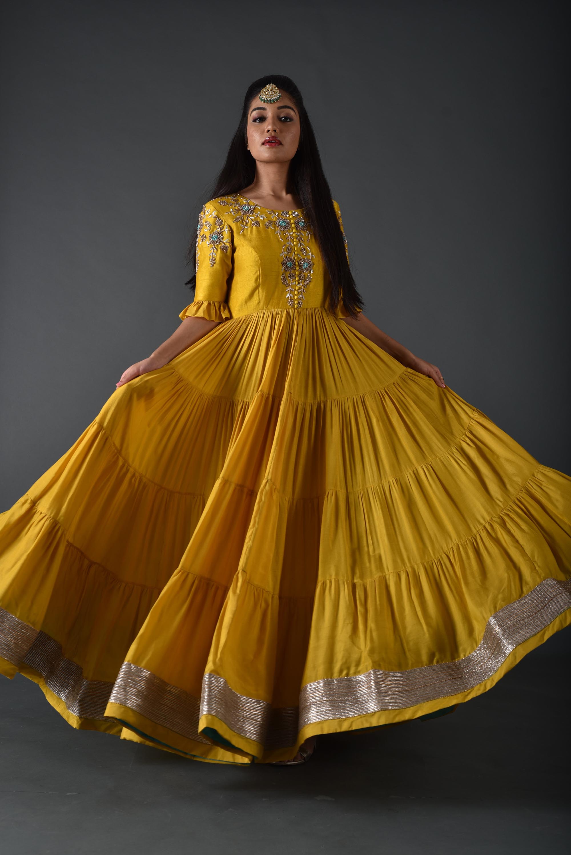 yellow anarkali set