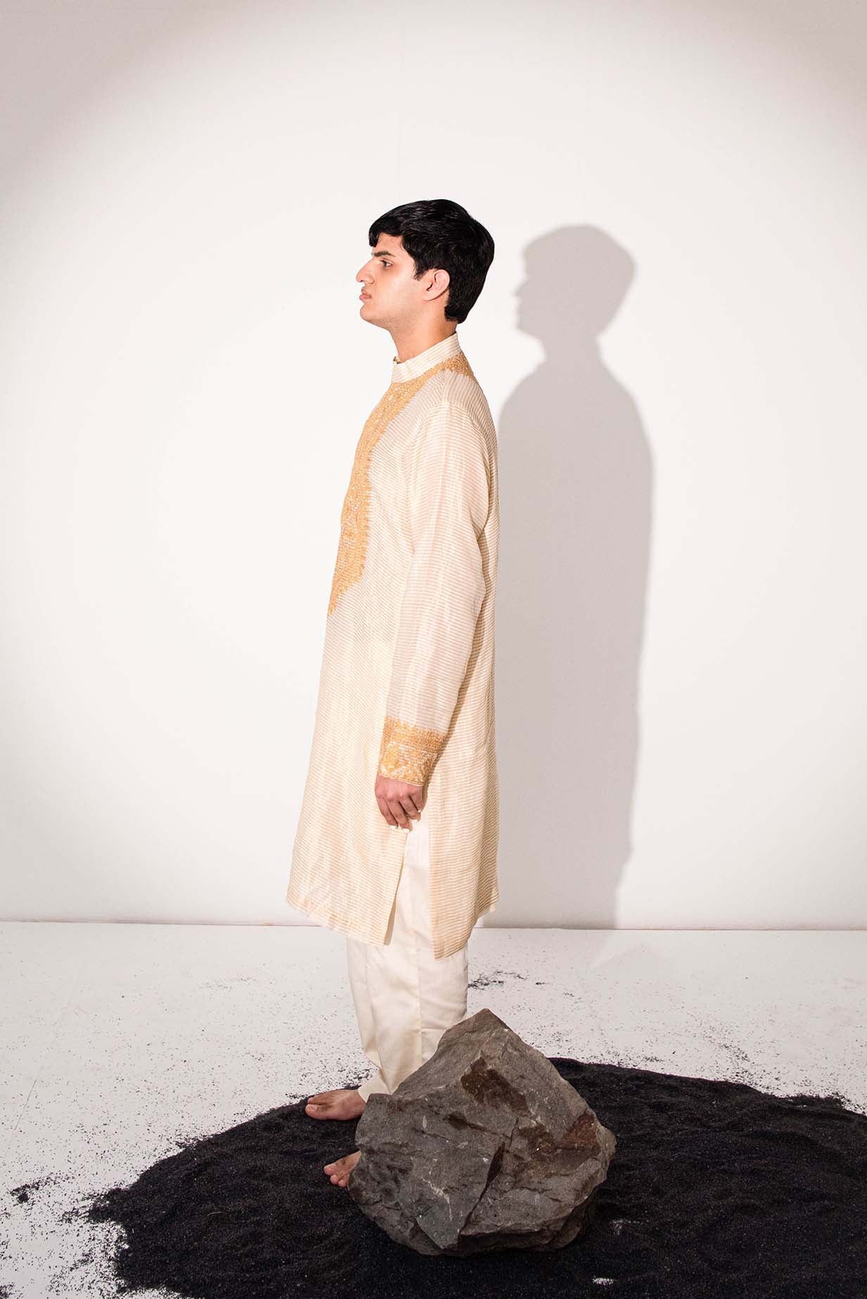 Chanderi Ivory Garland Gala Kurta With Pants