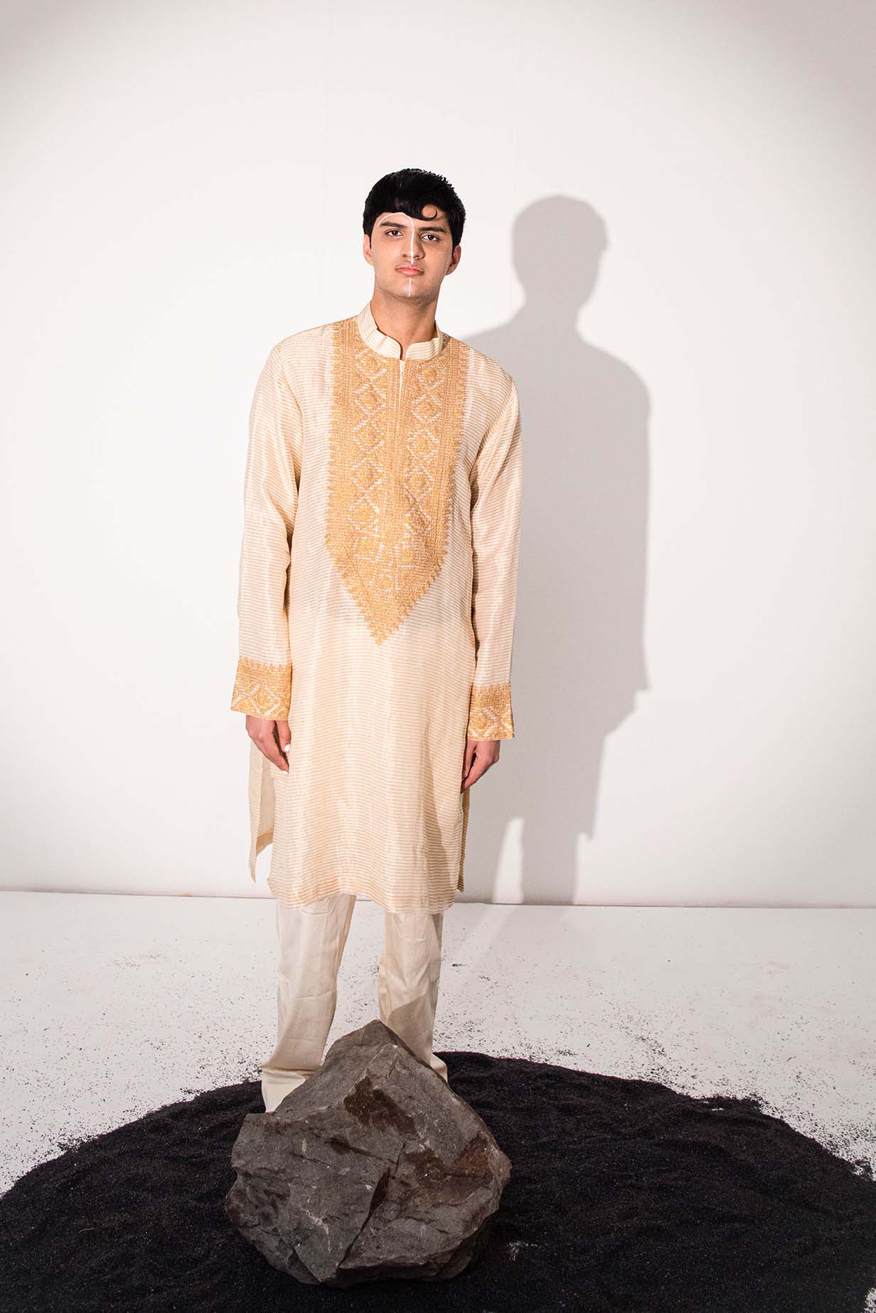 Chanderi Ivory Garland Gala Kurta With Pants