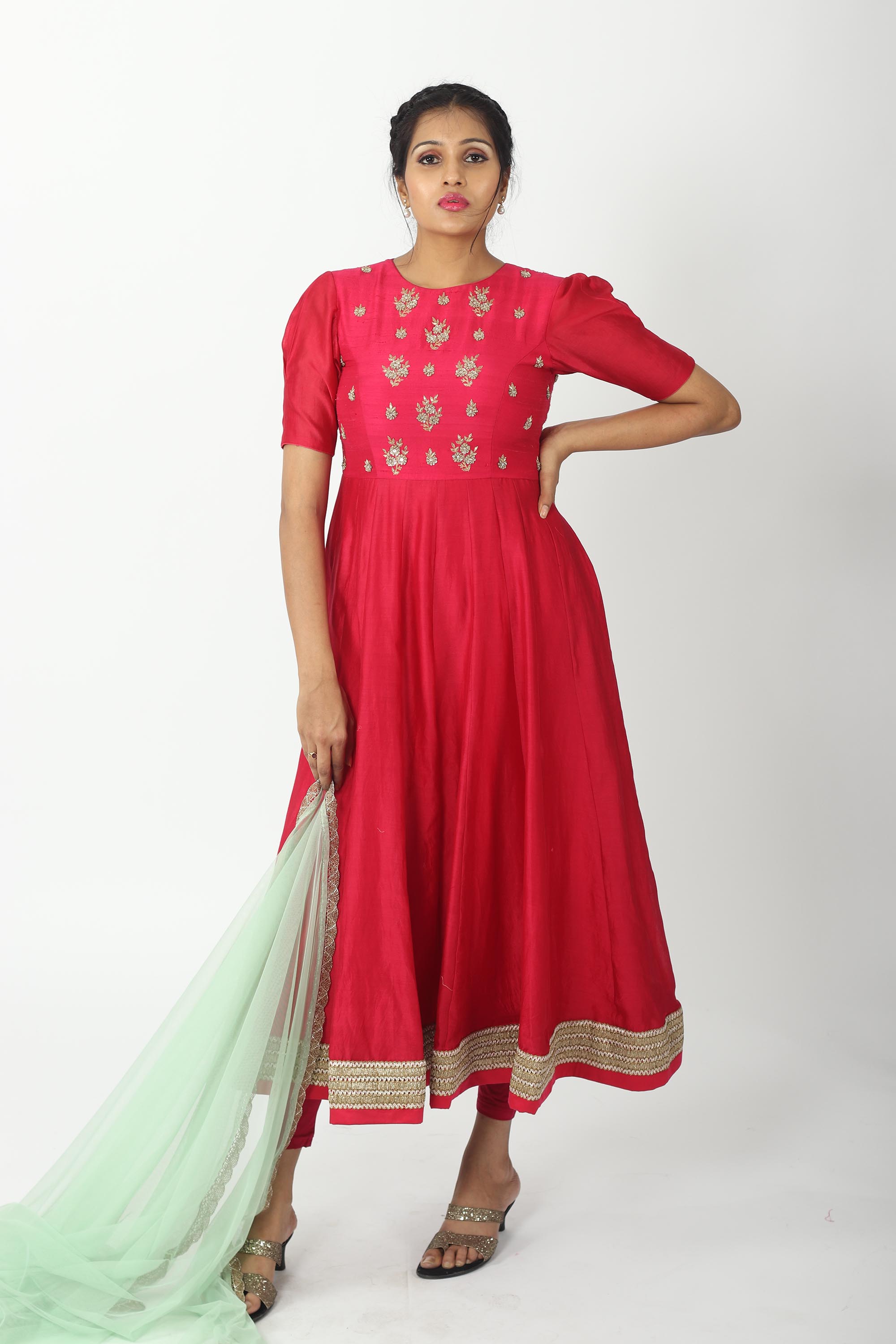 Red Silk Anarkali