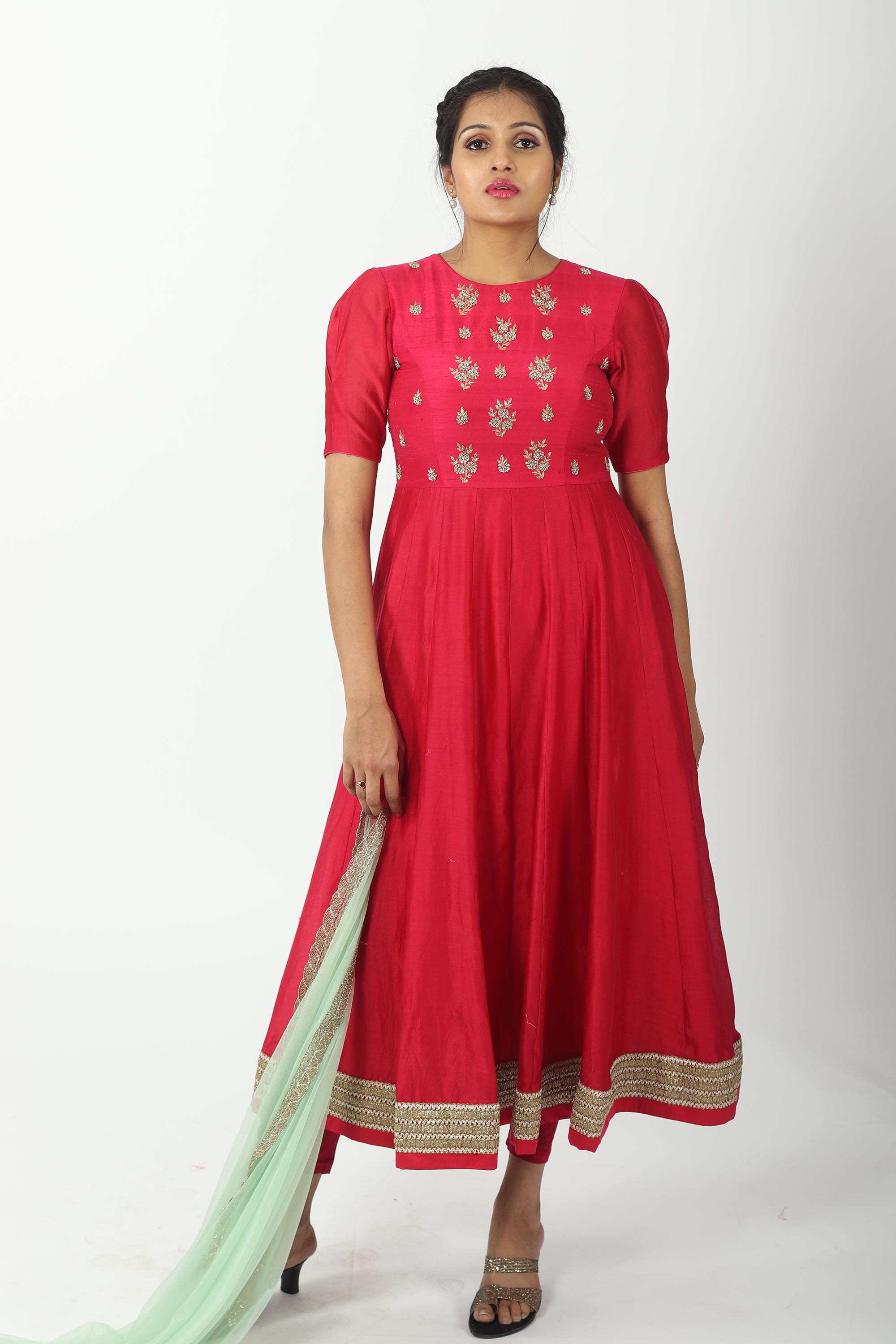 Red Silk Anarkali