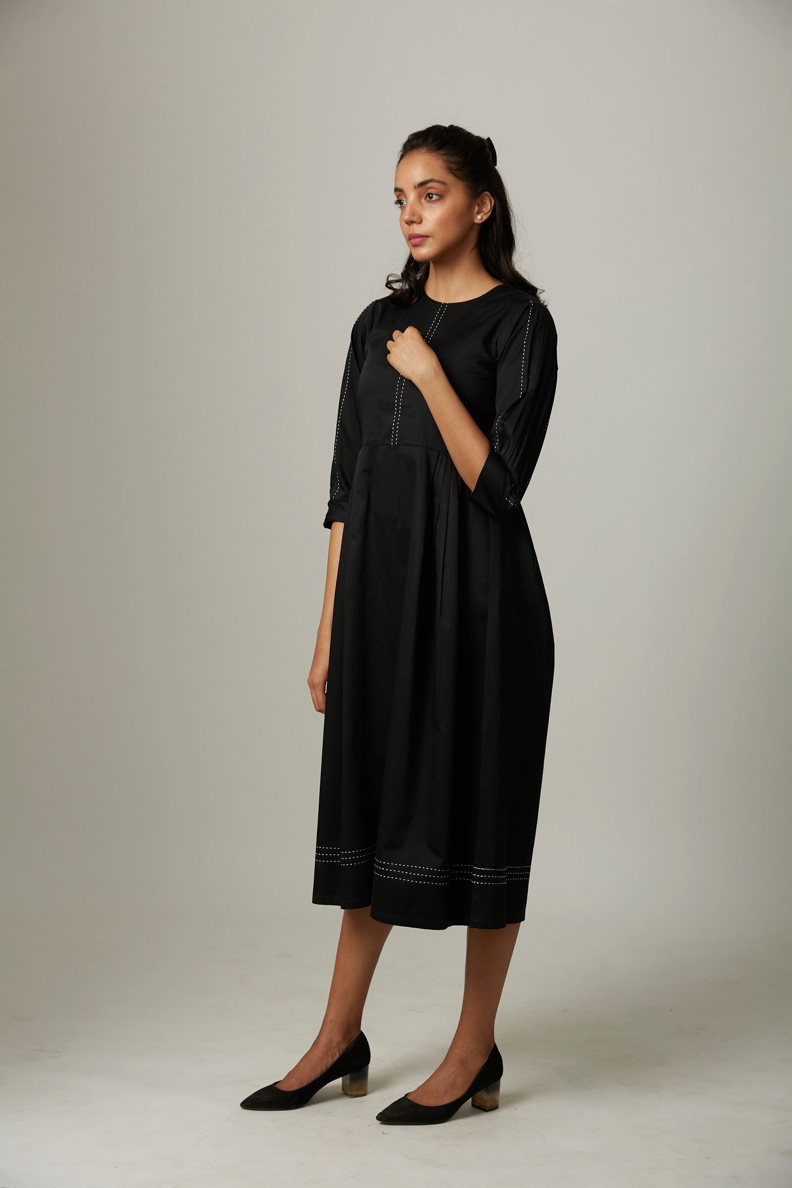 Pleated Sleeve & Waist Dress