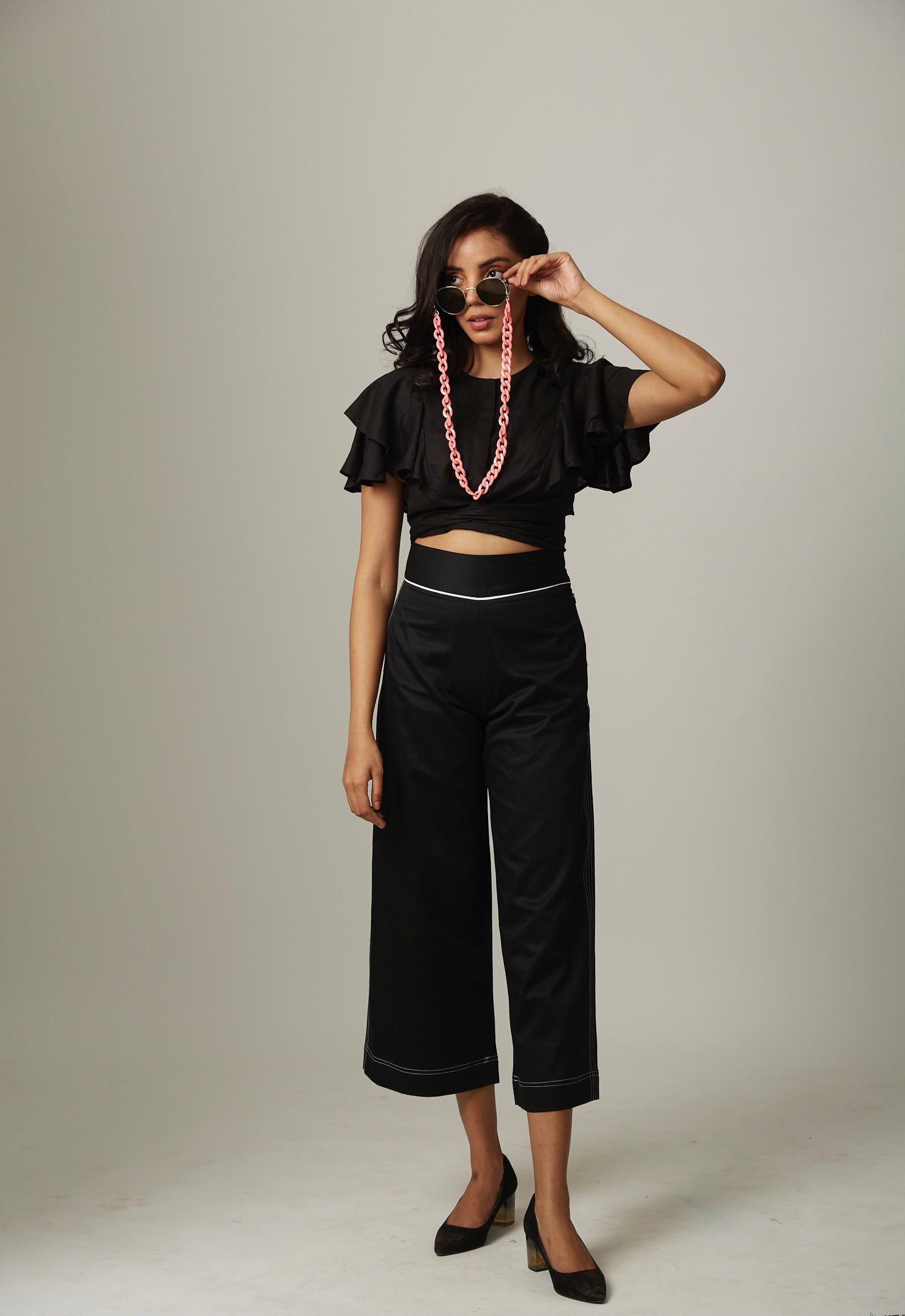 Drama Rayon Crop Knotted Top