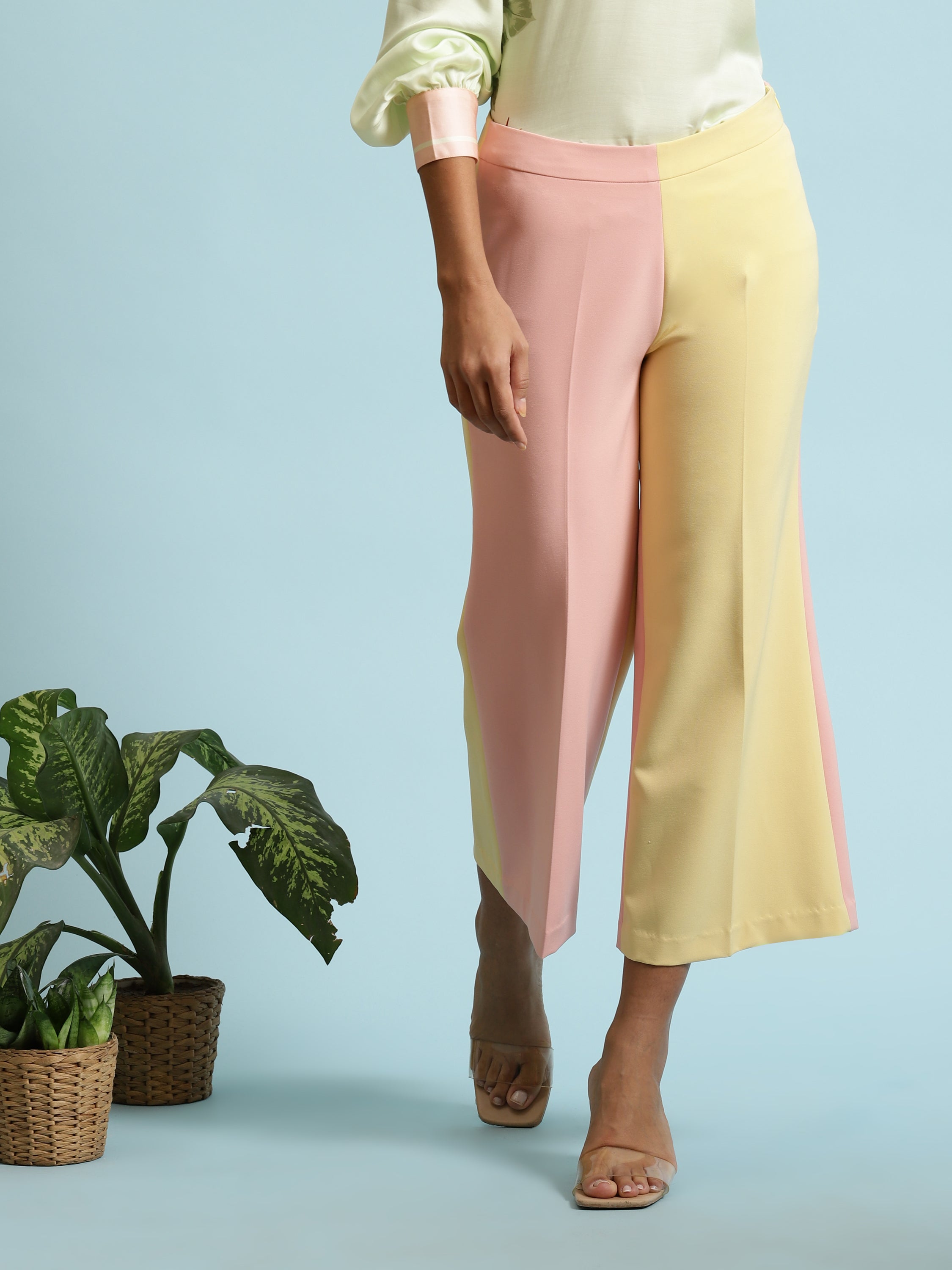 Color-block crepe wide-leg Pants