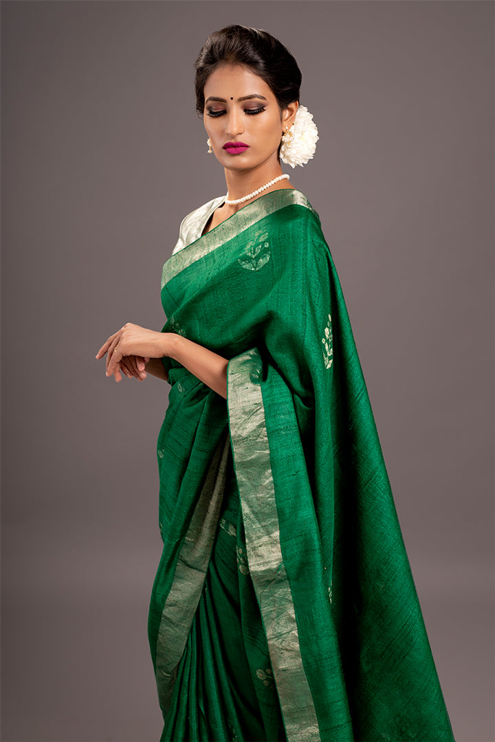 Forest Green Jamdani Handloom Saree