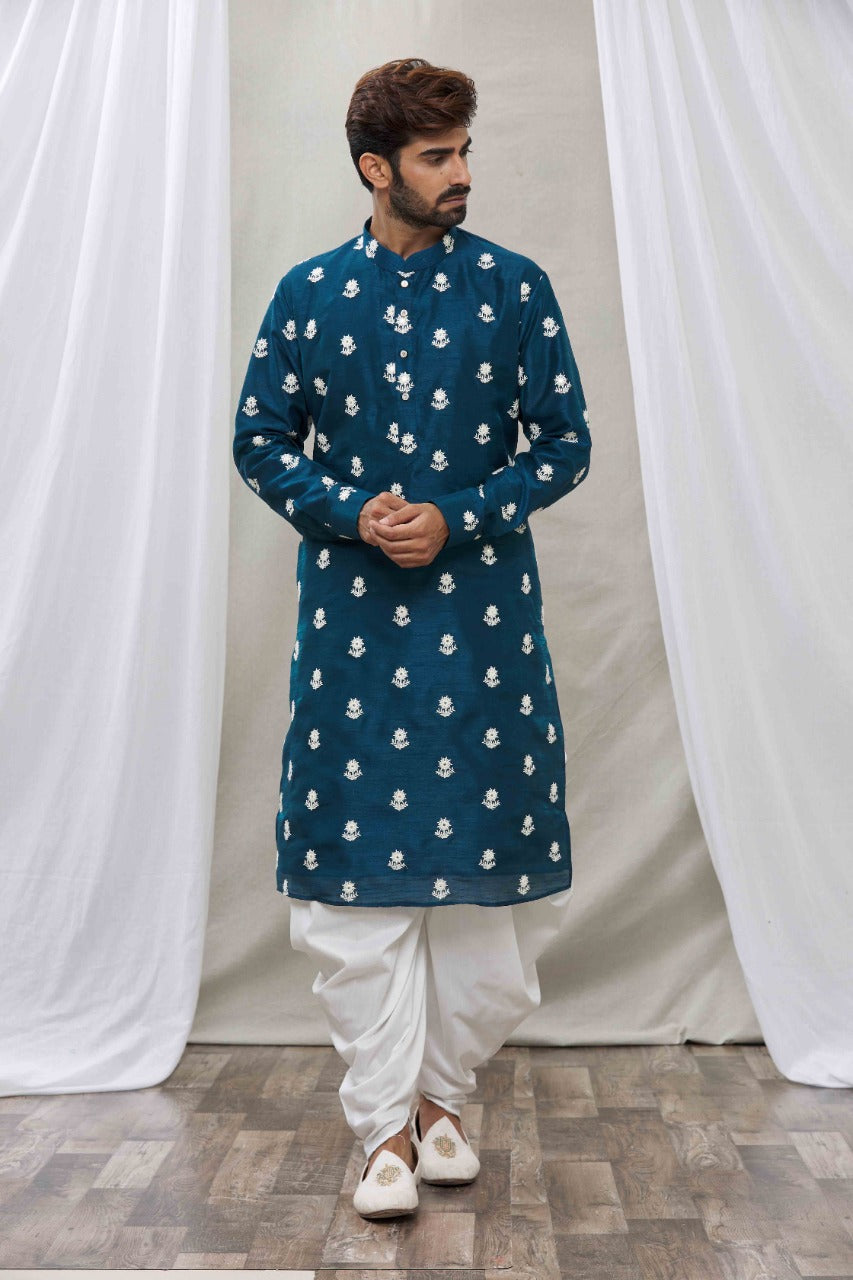 Teal Blue cotton silk kurta set