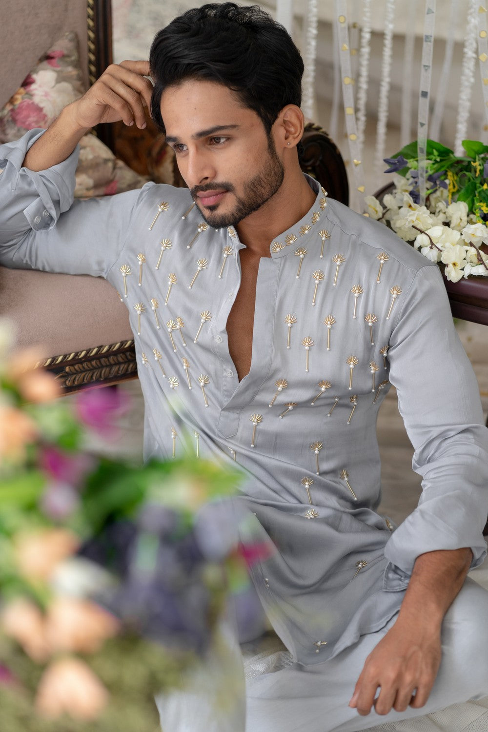 grey embroidered kurta