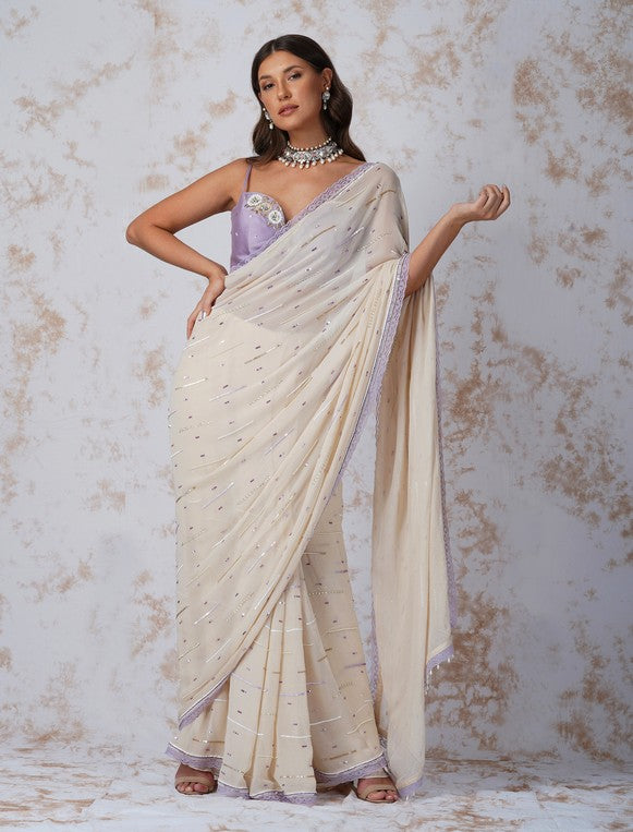 SEQUINED SAREE WITH CONTRAST BLOUSE