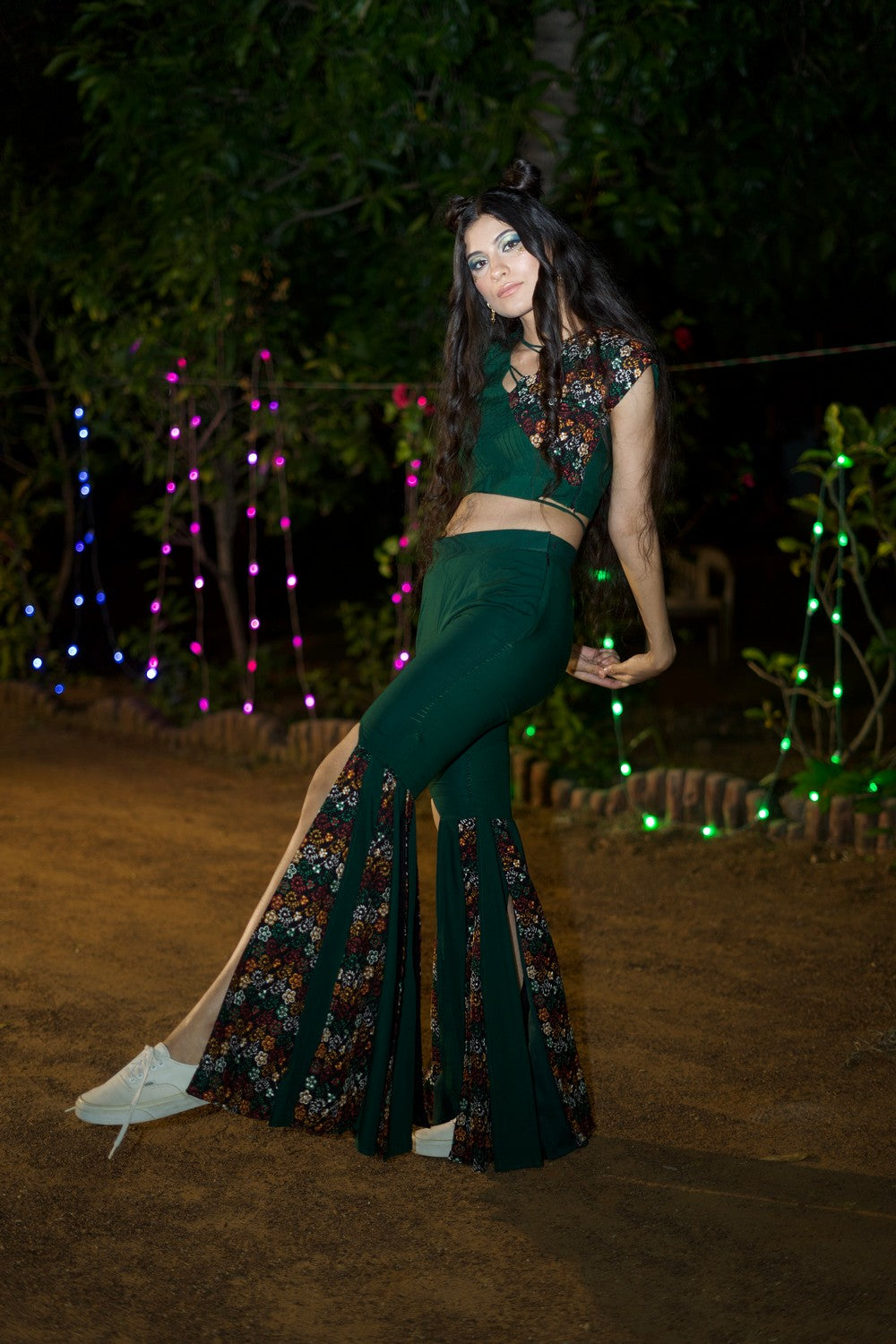 Bottle Green indo-western co-ord set