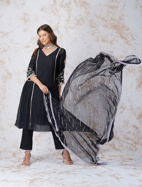 ALINE KURTA WITH SEQUINED DUPATTA