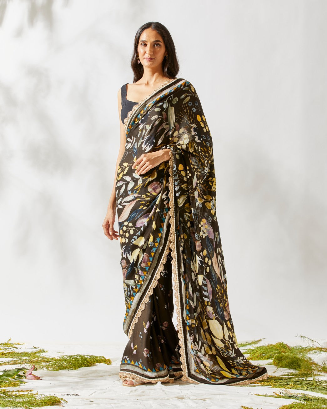 CAROB BROWN JARDIN PRINT SAREE