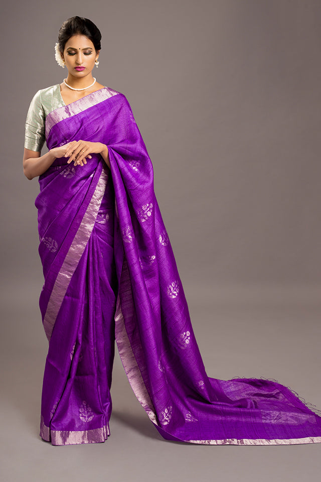 Purple Jamdani Handloom Silk Saree