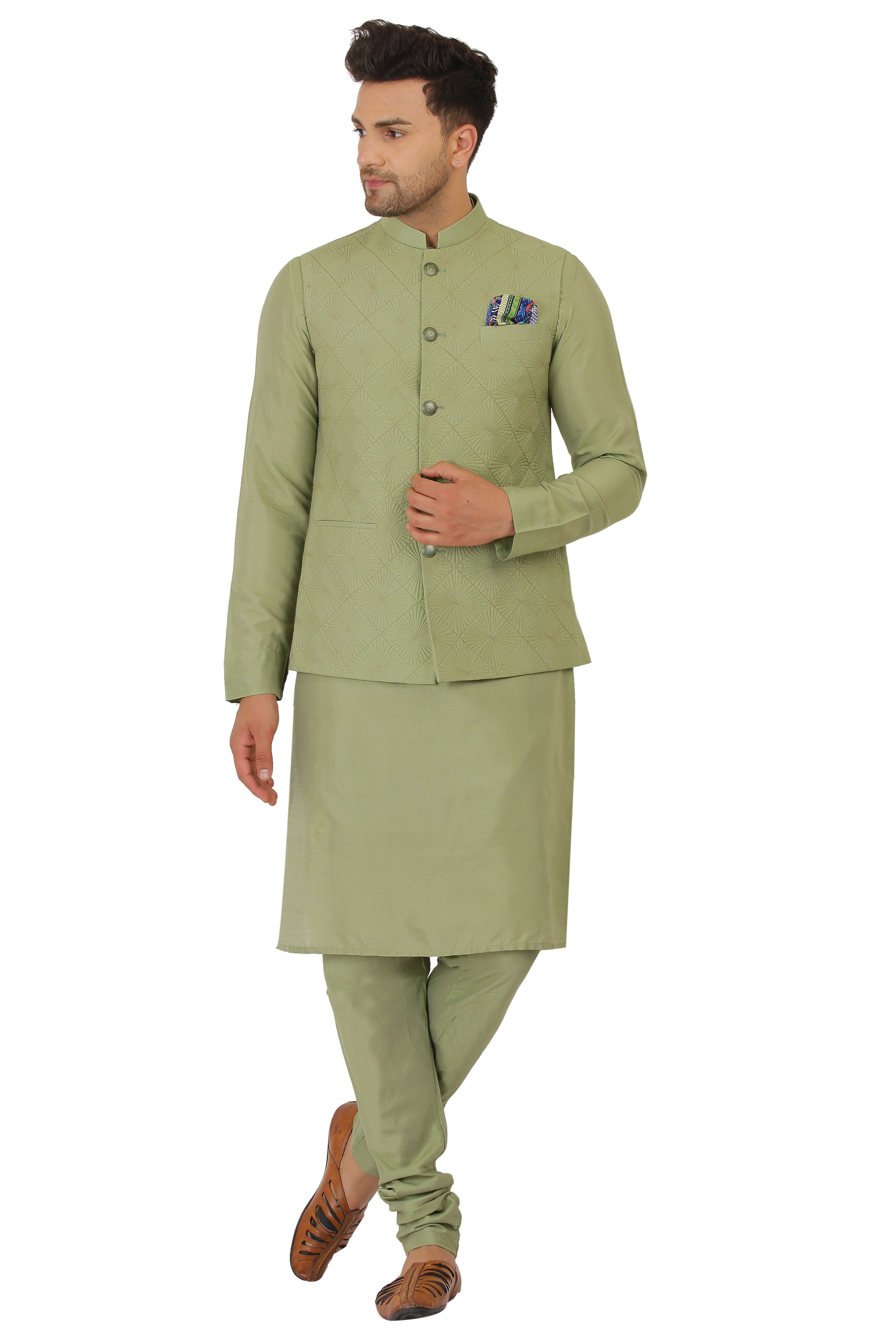 Olive Green Nehru Jacket Set