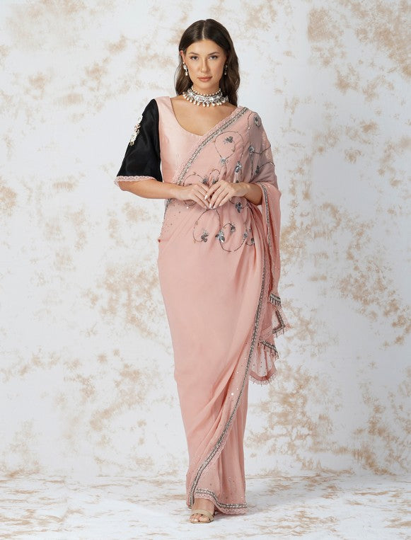 ANTIQUE WORK SAREE WITH CONTRAST BLOUSE