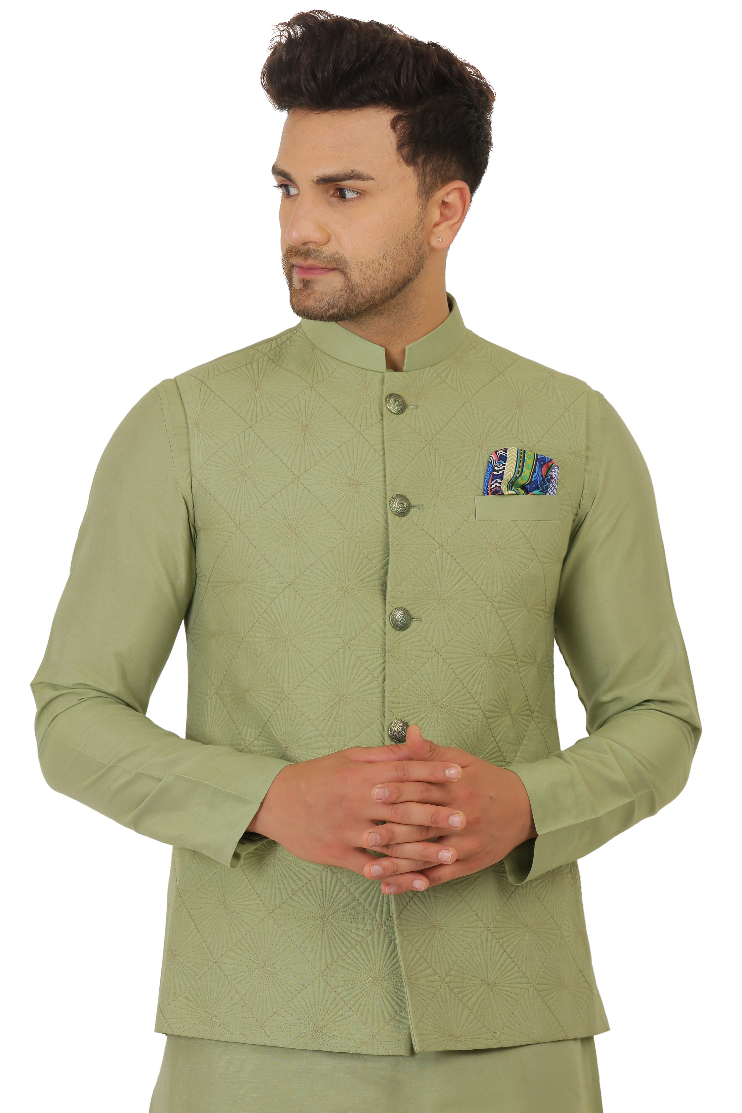 Olive Green Nehru Jacket Set