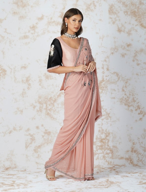 ANTIQUE WORK SAREE WITH CONTRAST BLOUSE