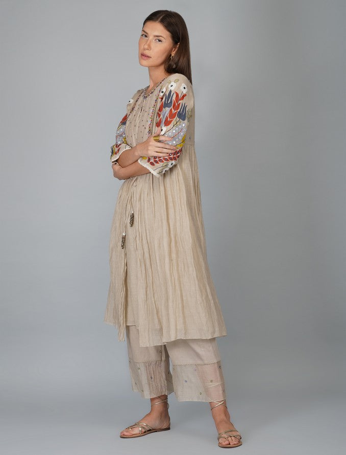 APPLIQUE SLEEVES LAYERED KURTA SET