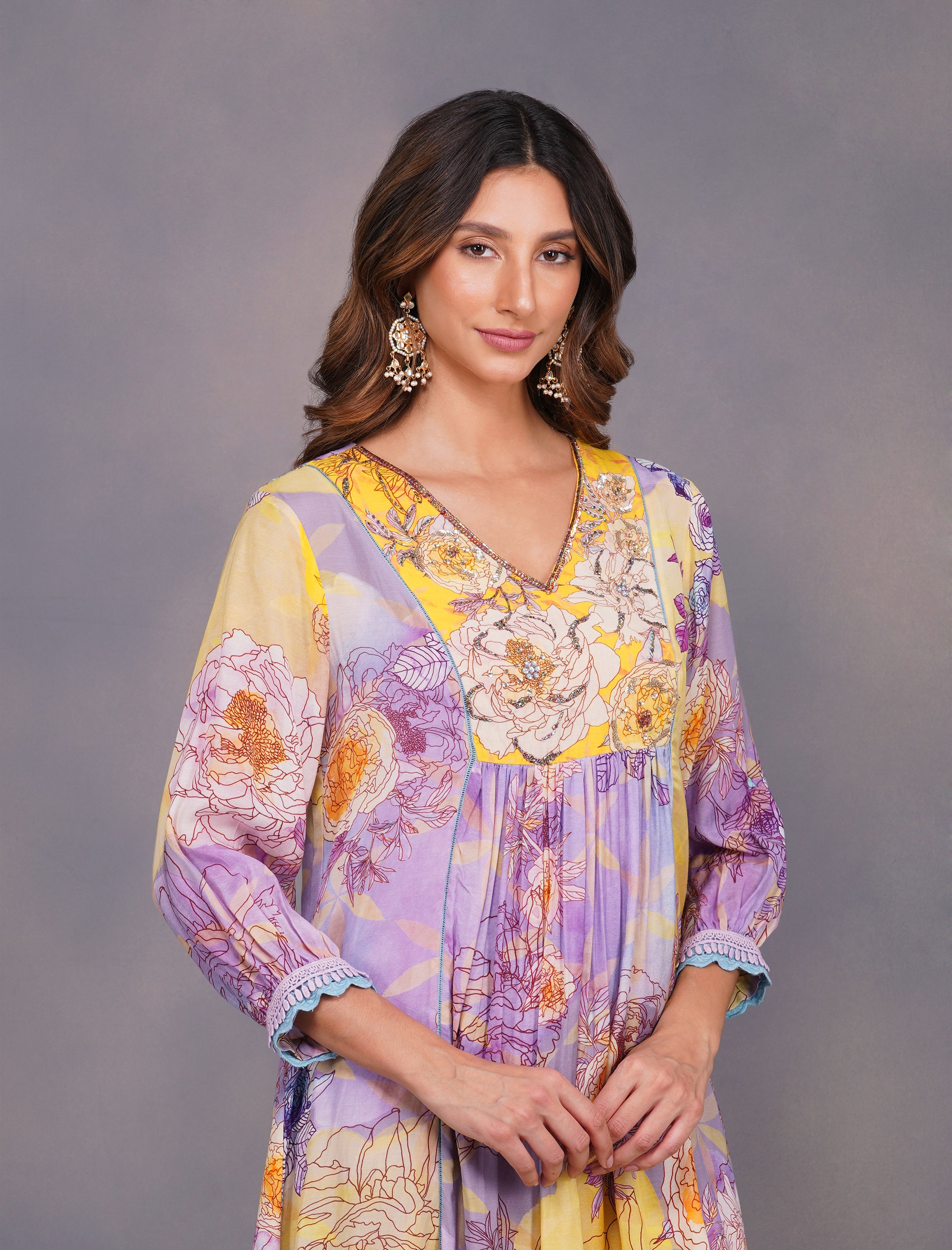 BIG FLOWER PRINT TUNIC SET