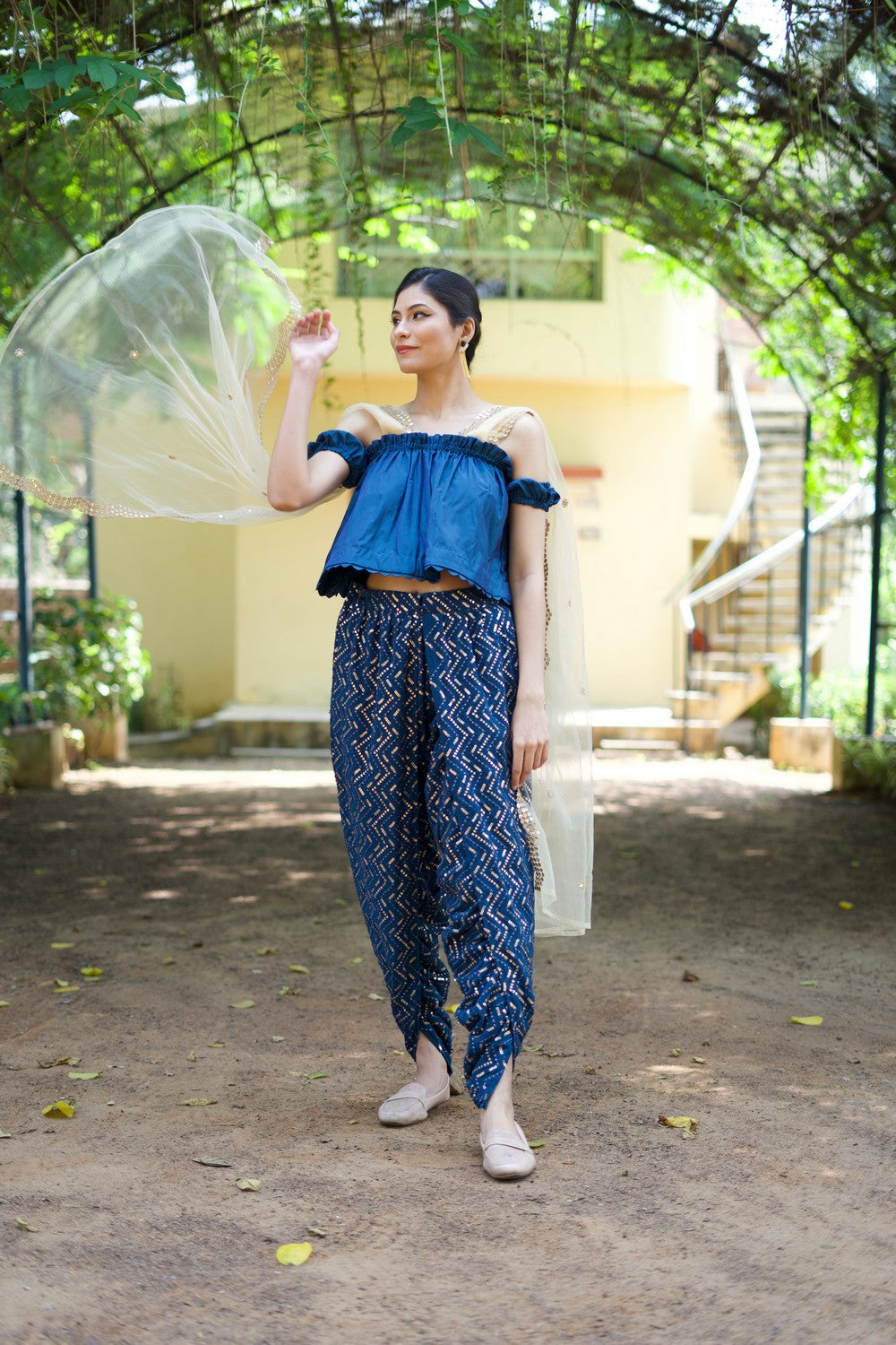 Blue Dhoti pants with crop top