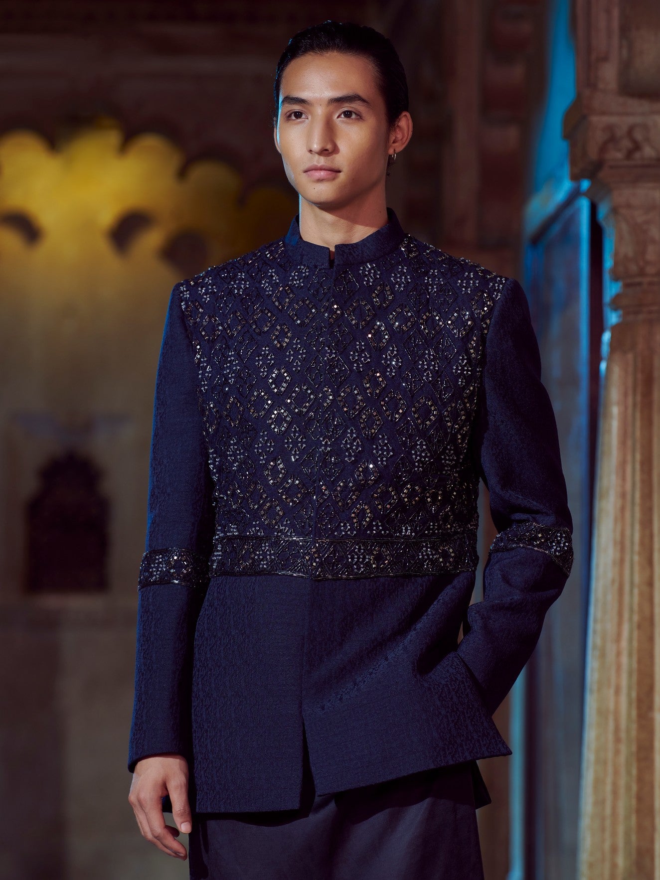 Navy blue kurta jacket set