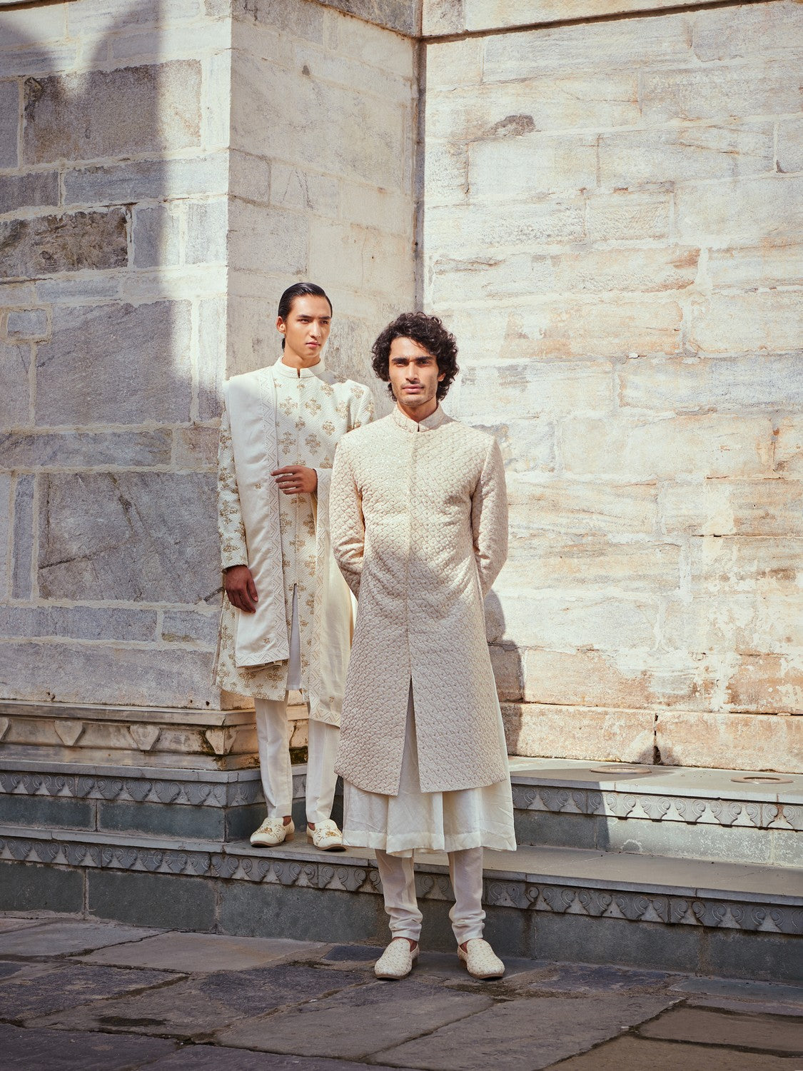 Beige gold sherwani