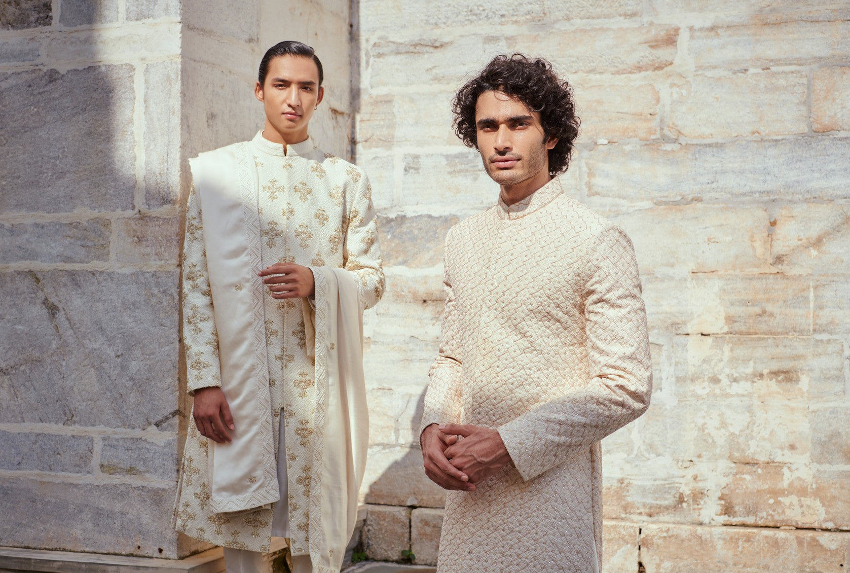 Beige gold sherwani