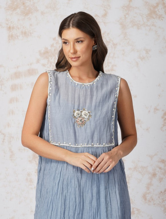 BAROQUE FLOWER PIGEON BLUE TUNIC SET