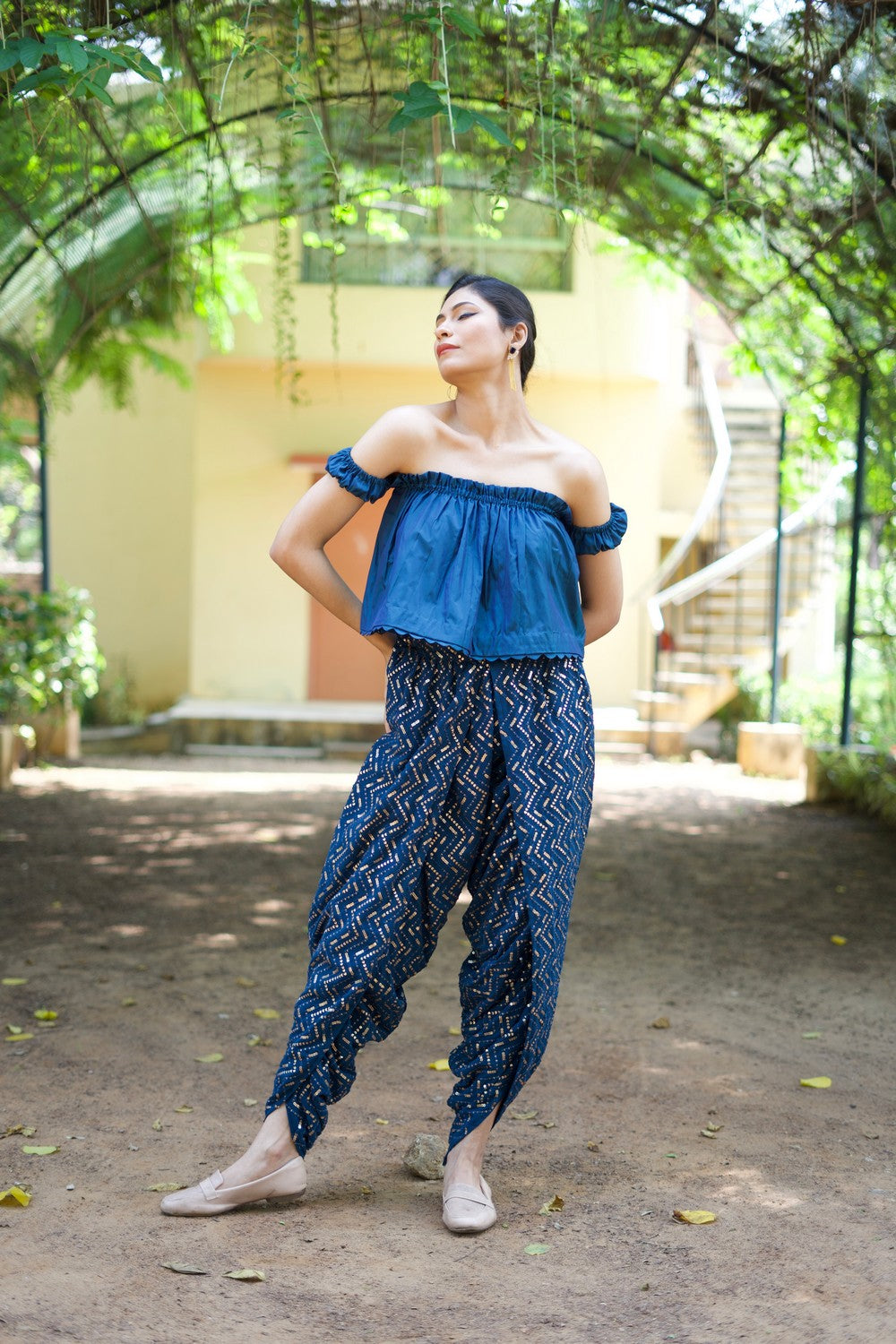 Blue Dhoti pants with crop top