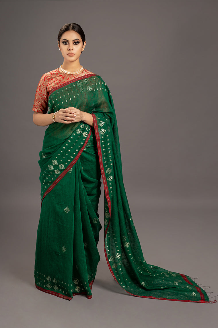 Green Jamdani Khadi Handloom Saree